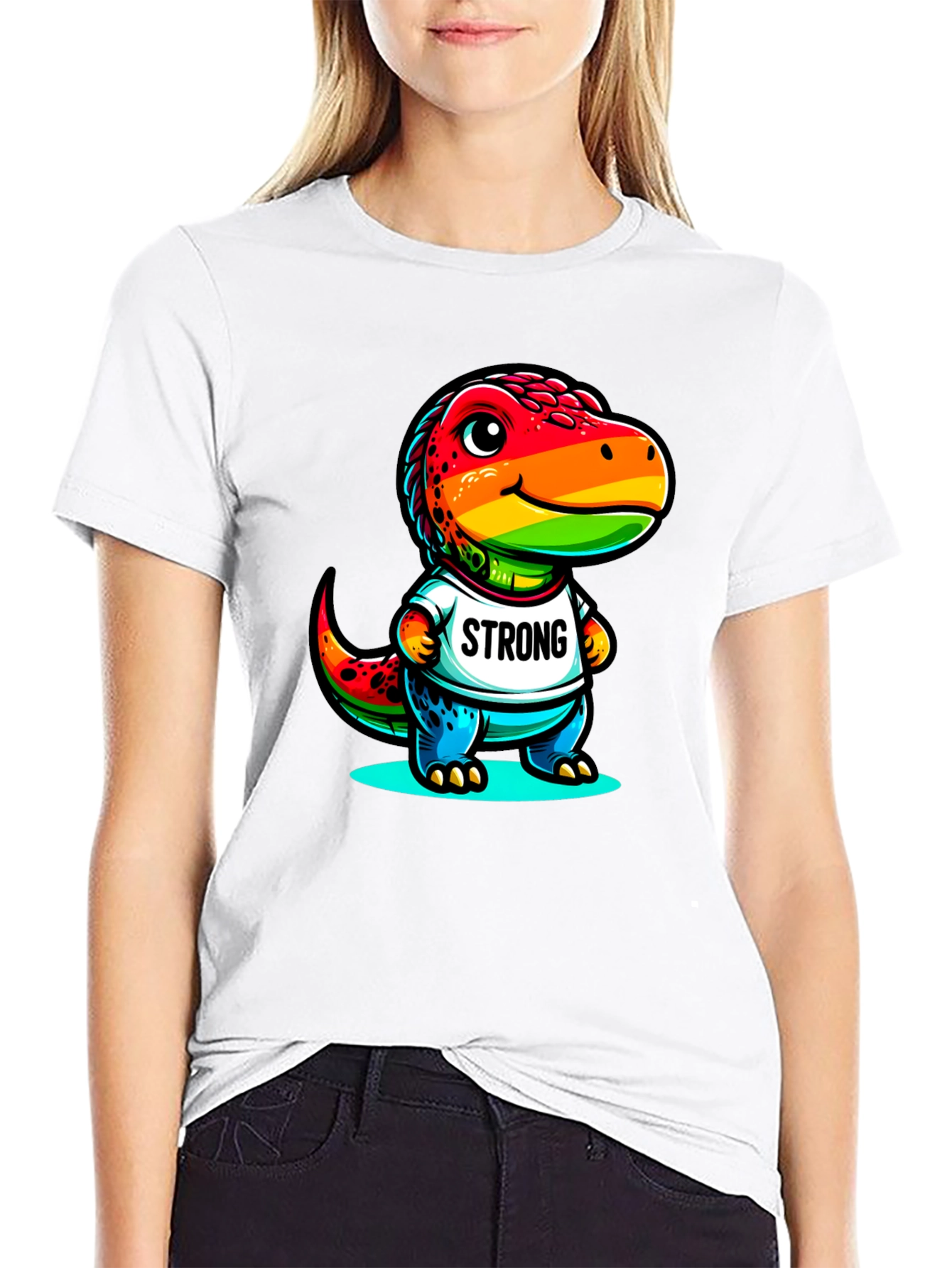 Black Rainbow Dinosaur Strong T-Shirt view 9