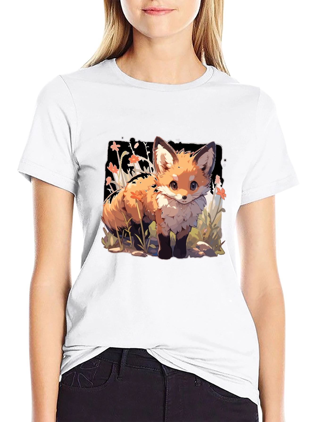 Black Cute Fox Graphic Tee - Stylish Animal Lover Shirt view 9