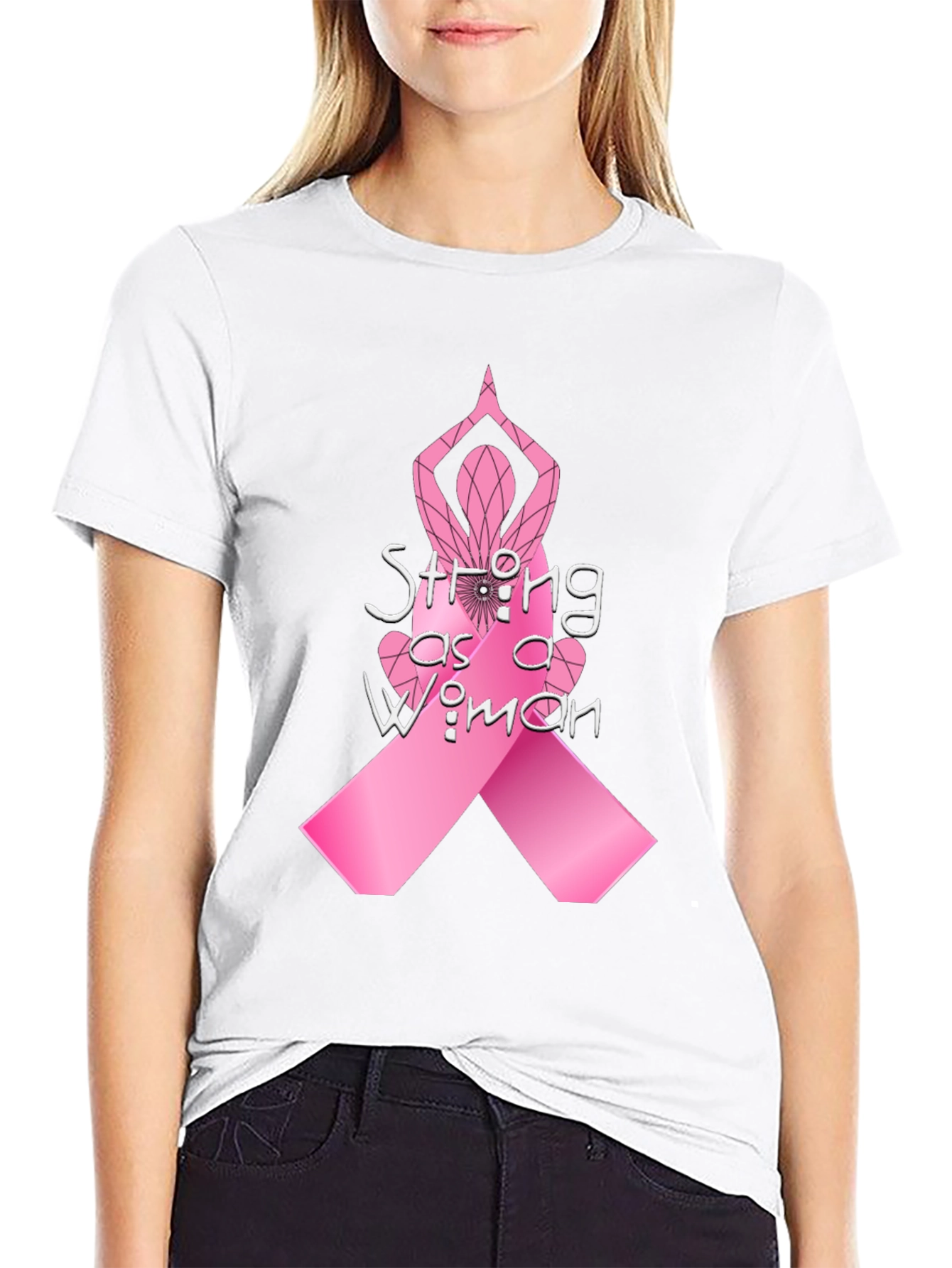 Black Strong as a Woman Breast Cancer Awareness T-Shirt view 9