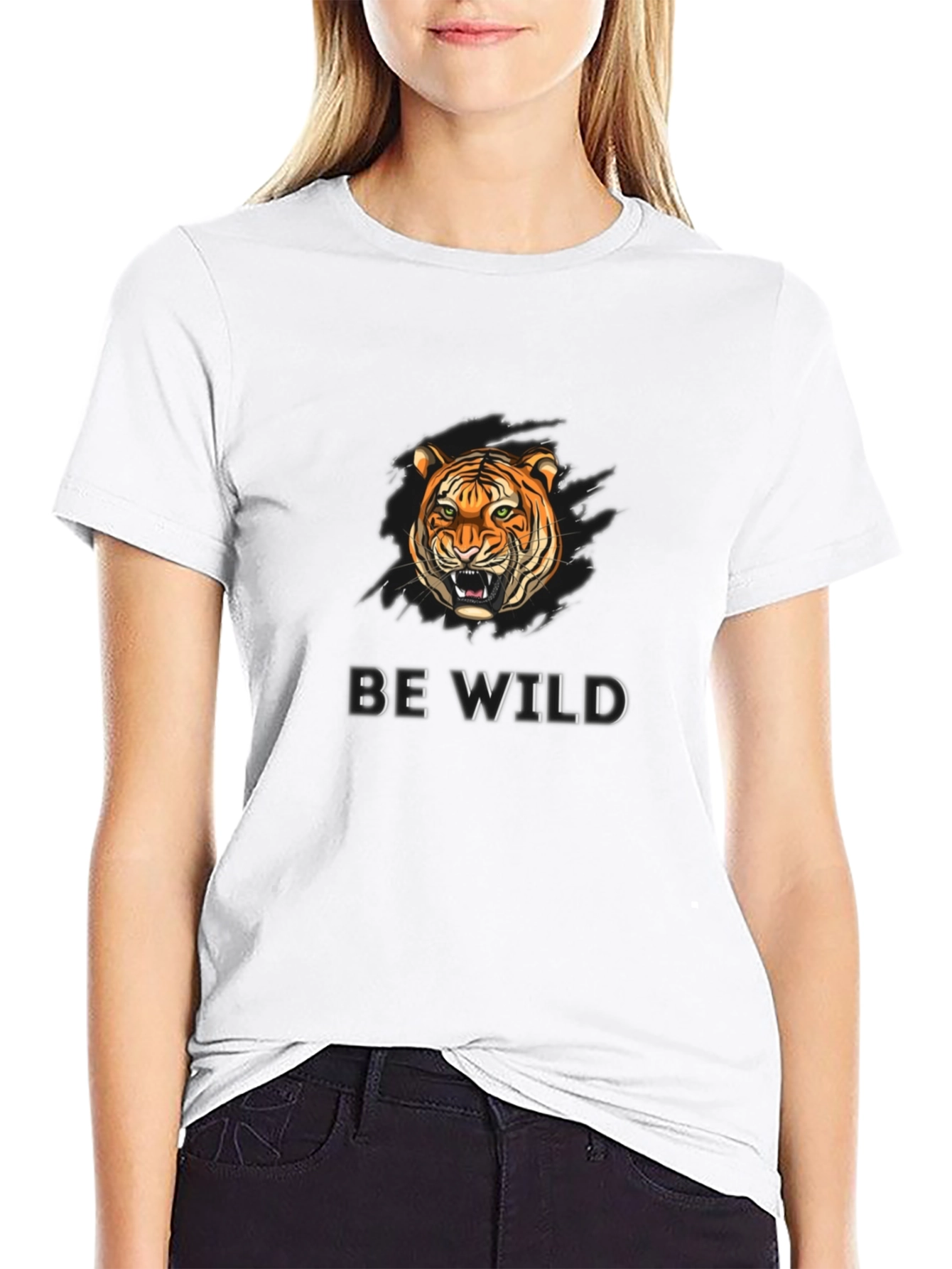 Black Be Wild Tiger Graphic Black T-Shirt view 9