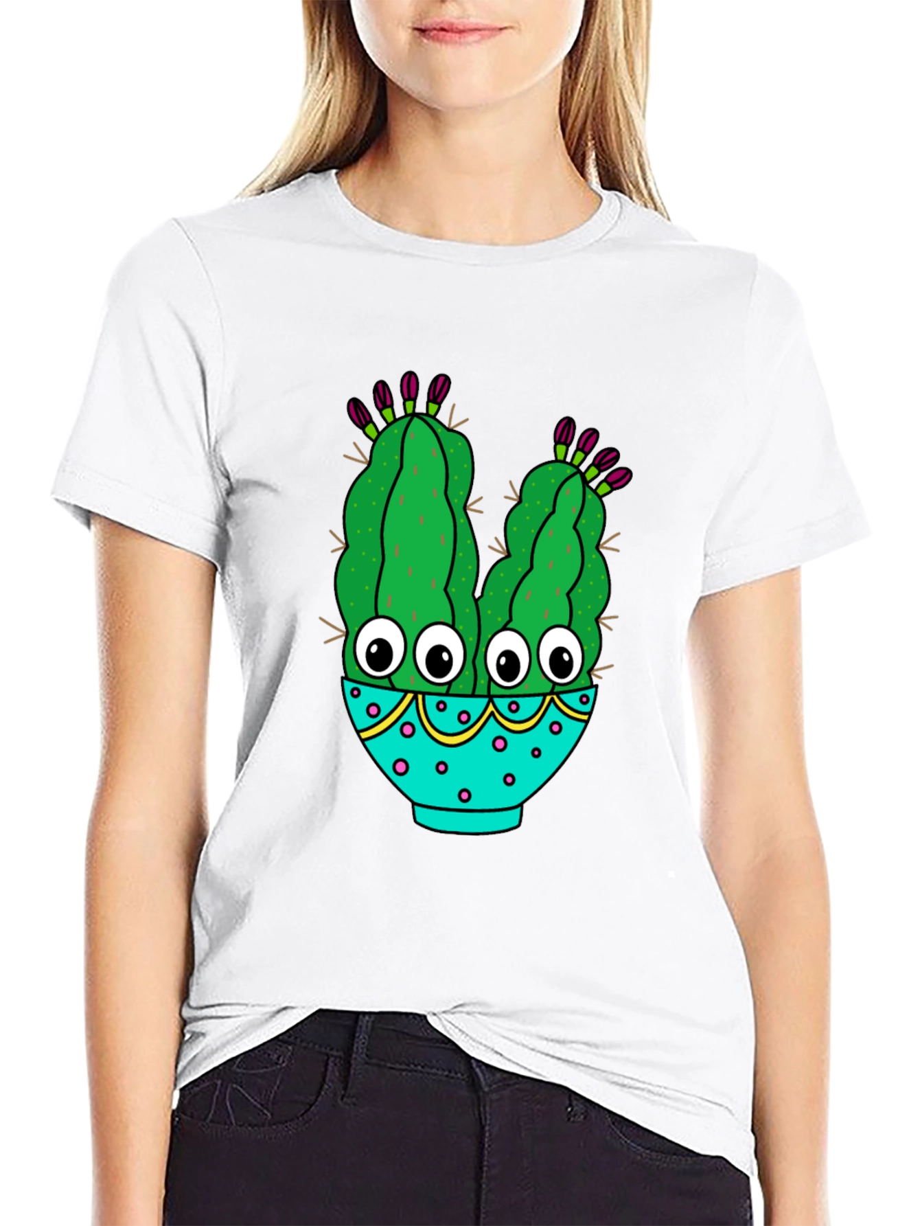 Black Funny Cactus Graphic T-Shirt - Black Cotton Blend view 9