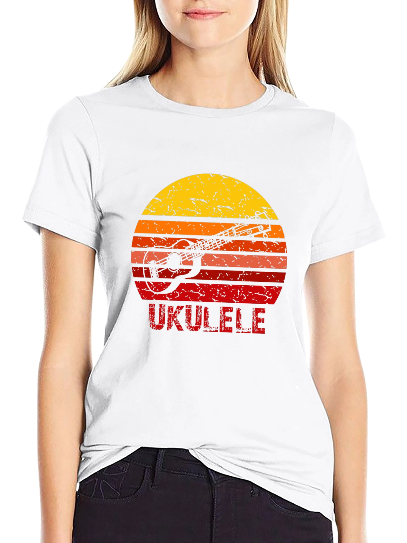 Black Vintage Ukulele Sunset Graphic T-Shirt view 9