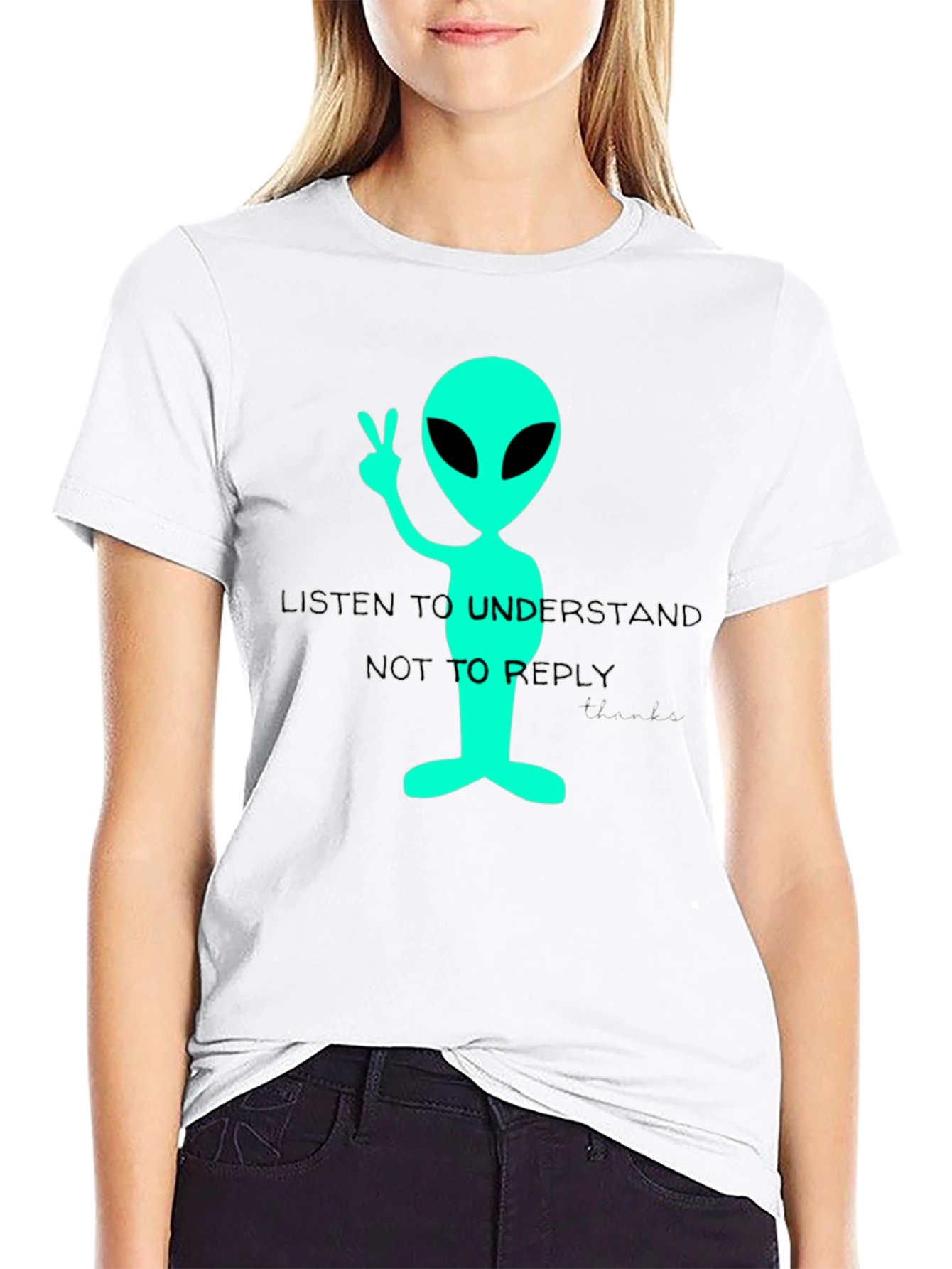 Black Alien Peace T-Shirt - Listen to Understand Tee view 9
