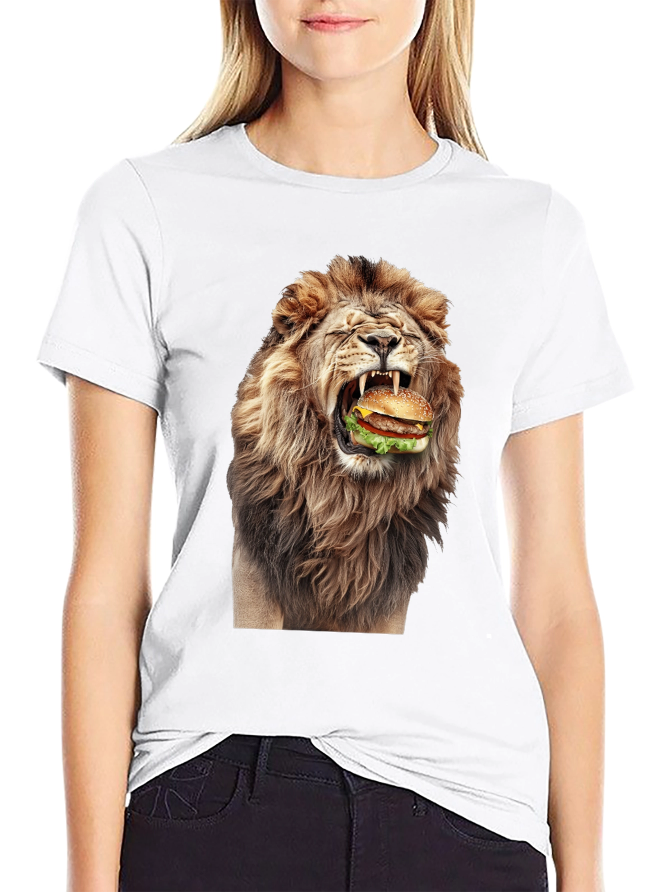 Black Lion Eating Burger Graphic T-Shirt - Black view 9