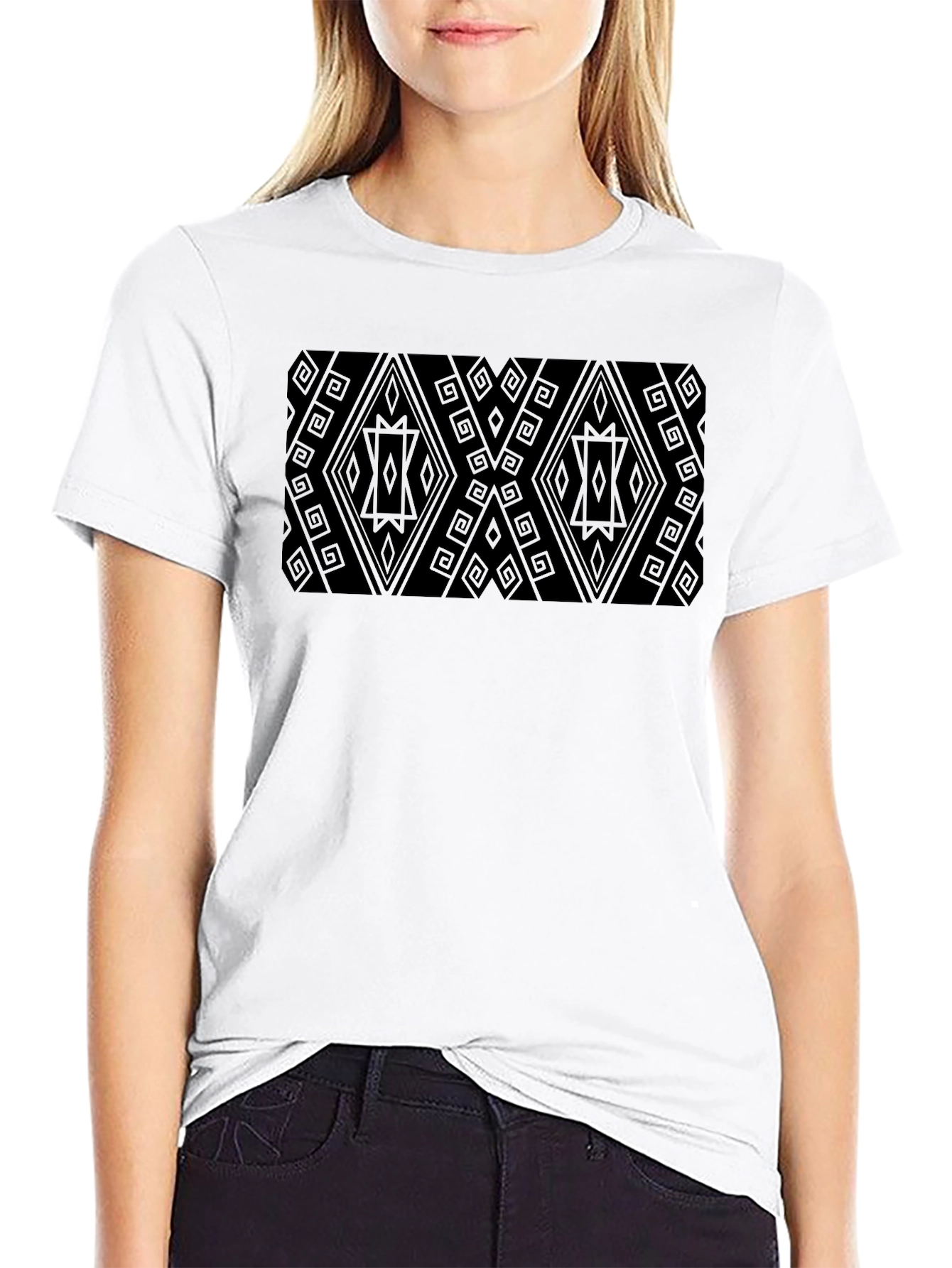Black Patterned Black Tee - Modern Geometric Style view 9