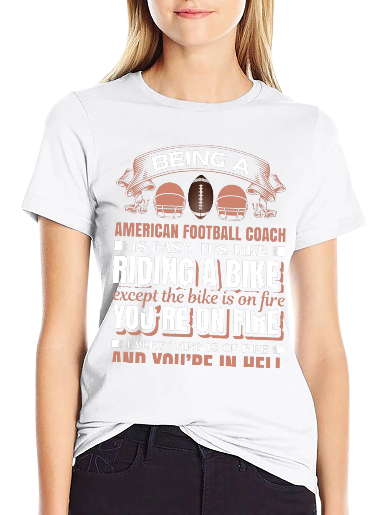 Black Football Coach T-Shirt: Riding a Bike on Fire view 9