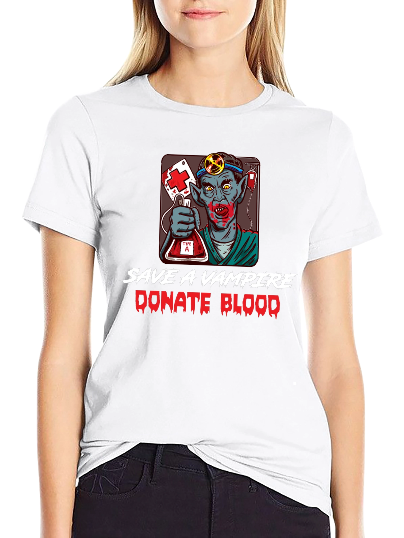 Black Save a Vampire Donate Blood T-Shirt view 9