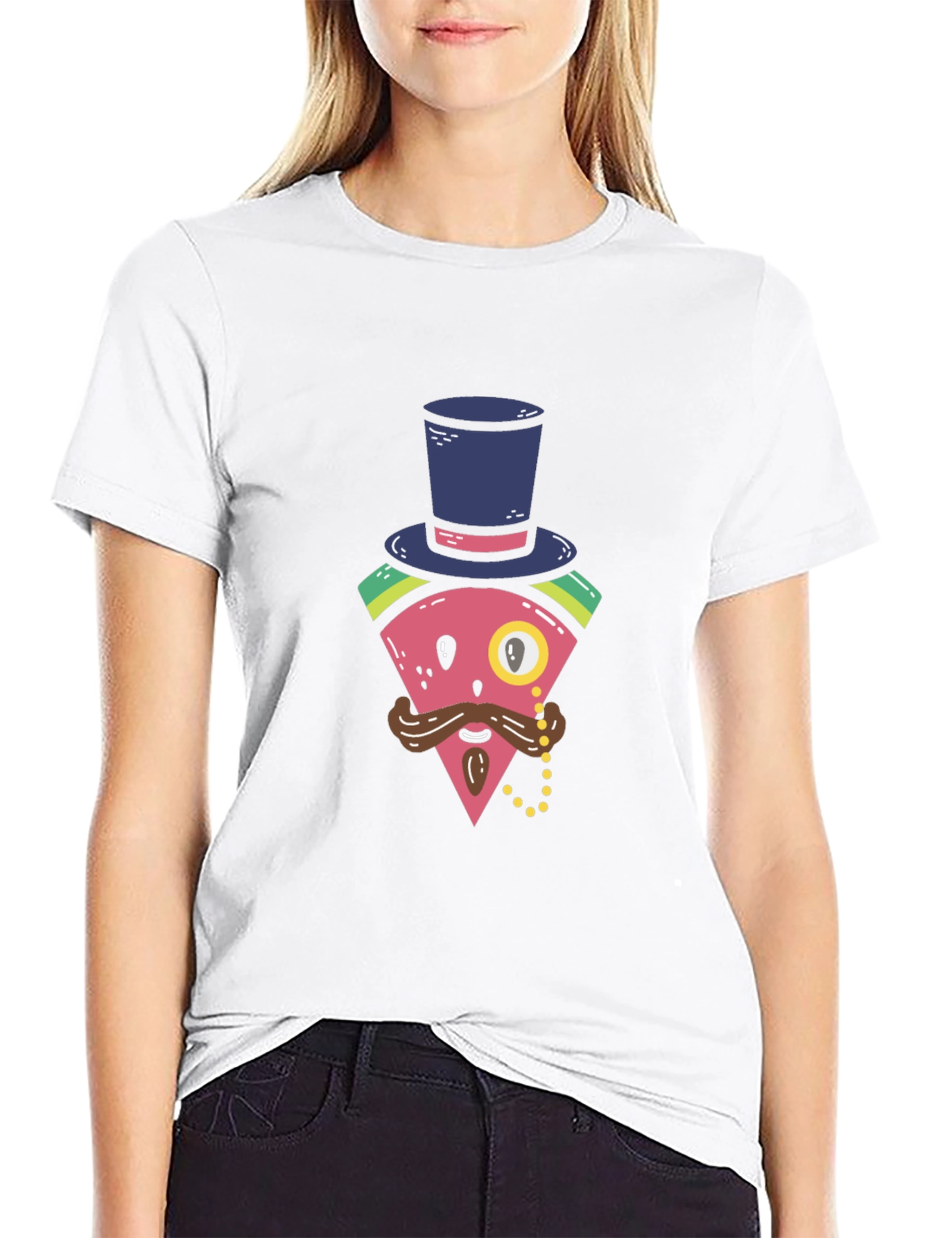 Black Whimsical Watermelon Gentleman T-Shirt view 9