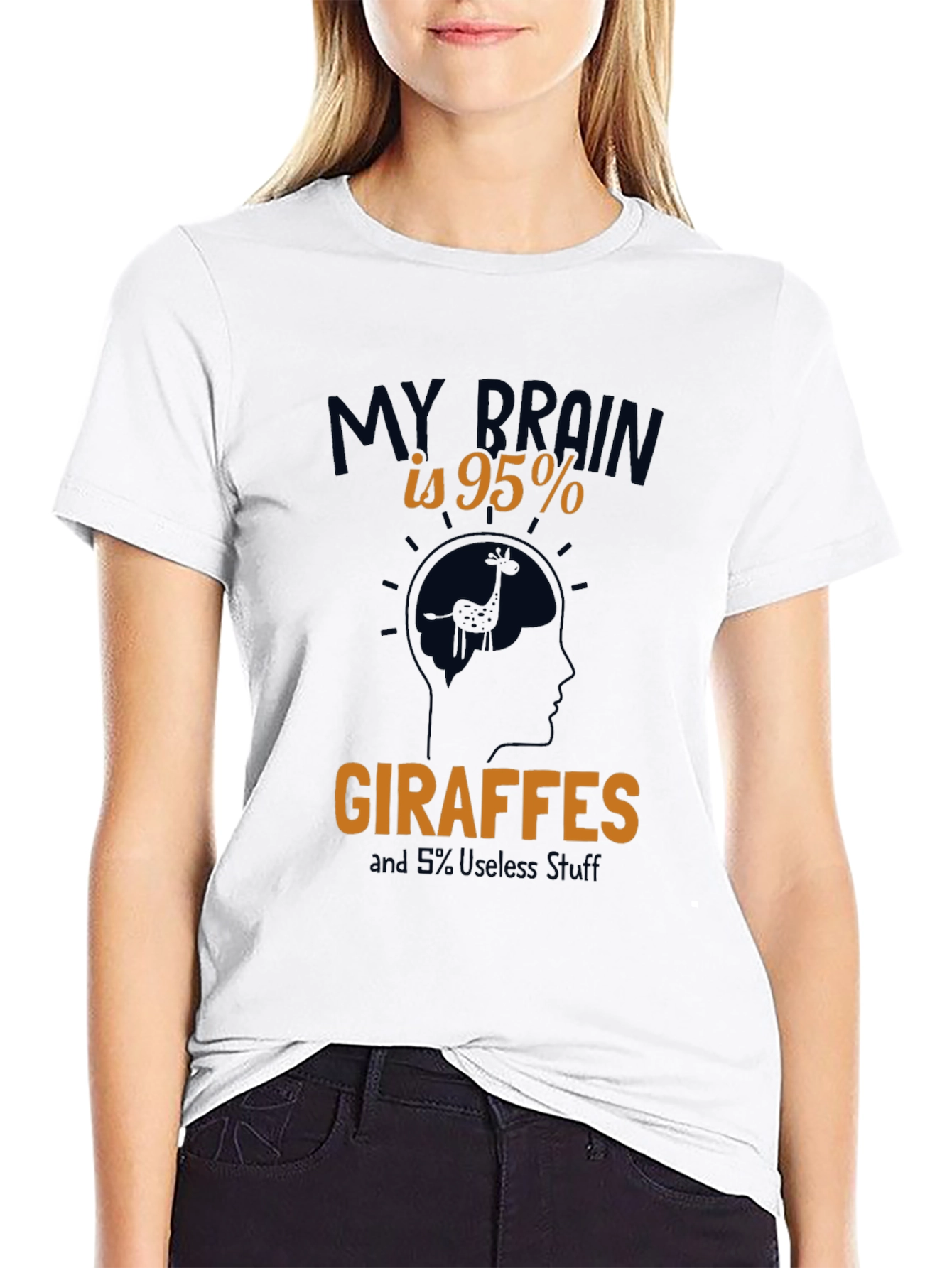 Black Giraffe Brain Funny Graphic T-Shirt view 9