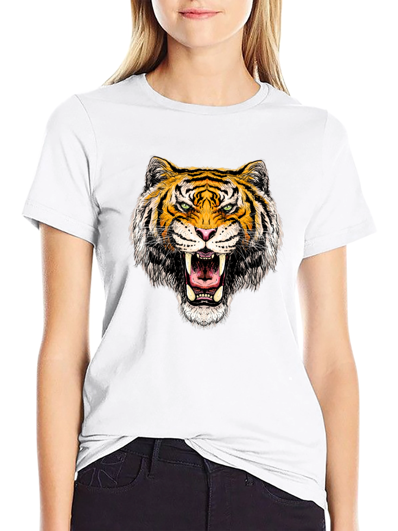 Black Roaring Tiger Graphic Tee - Black Cotton T-Shirt view 9