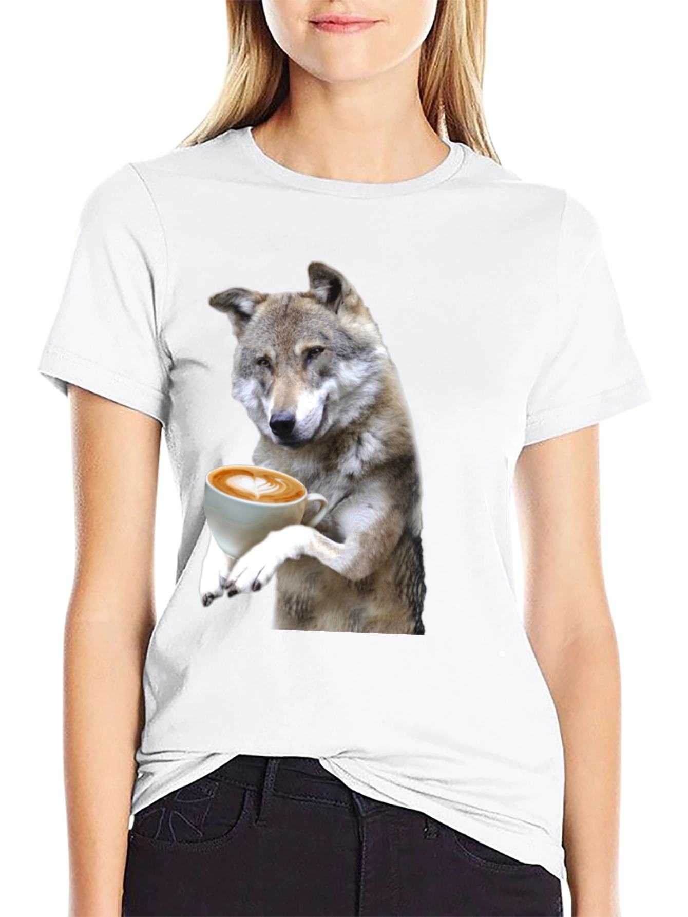 Black Wolf Drinking Coffee Graphic Tee view 9