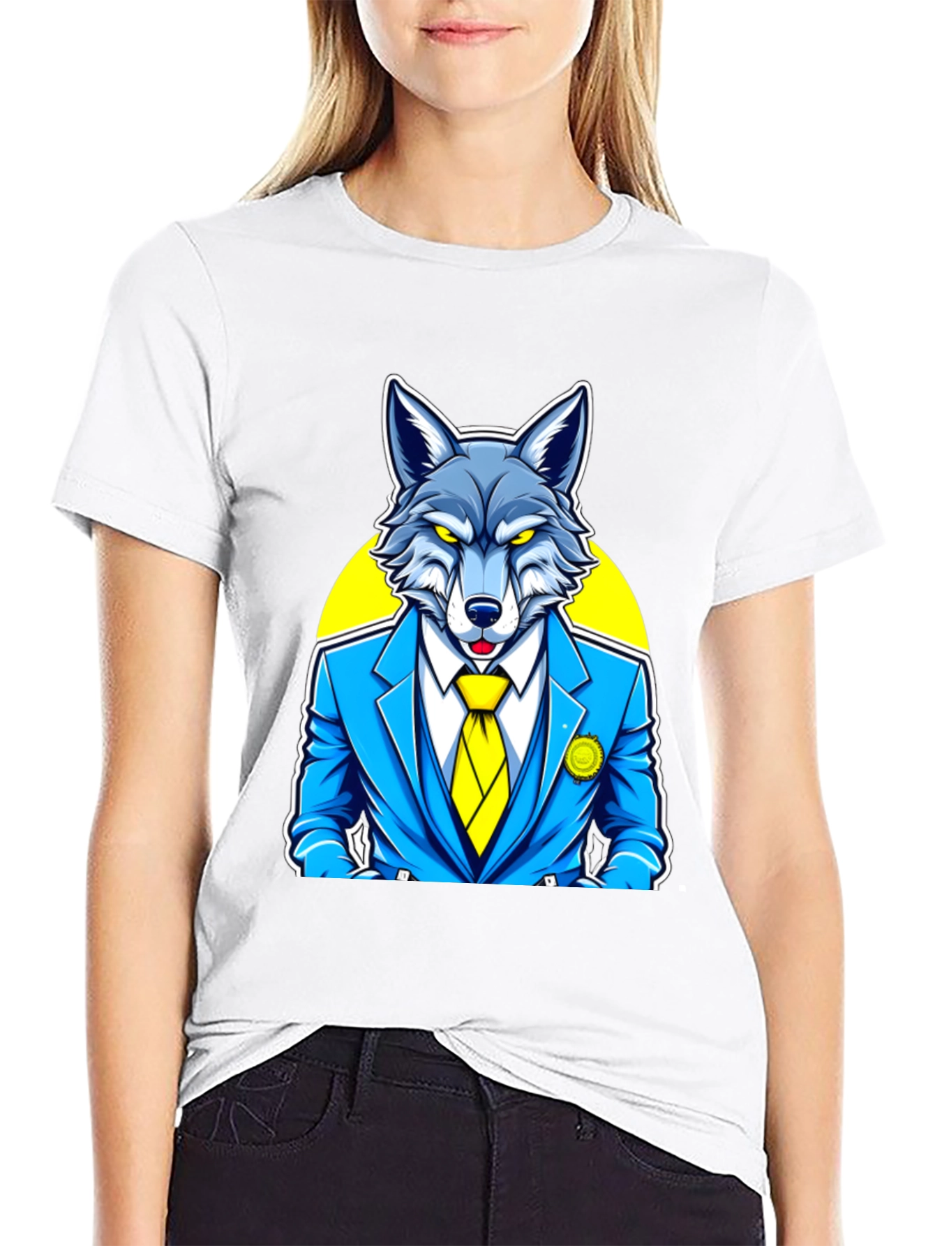Black Wolf in Suit Graphic Tee - Cool Animal Cartoon Shirt view 9