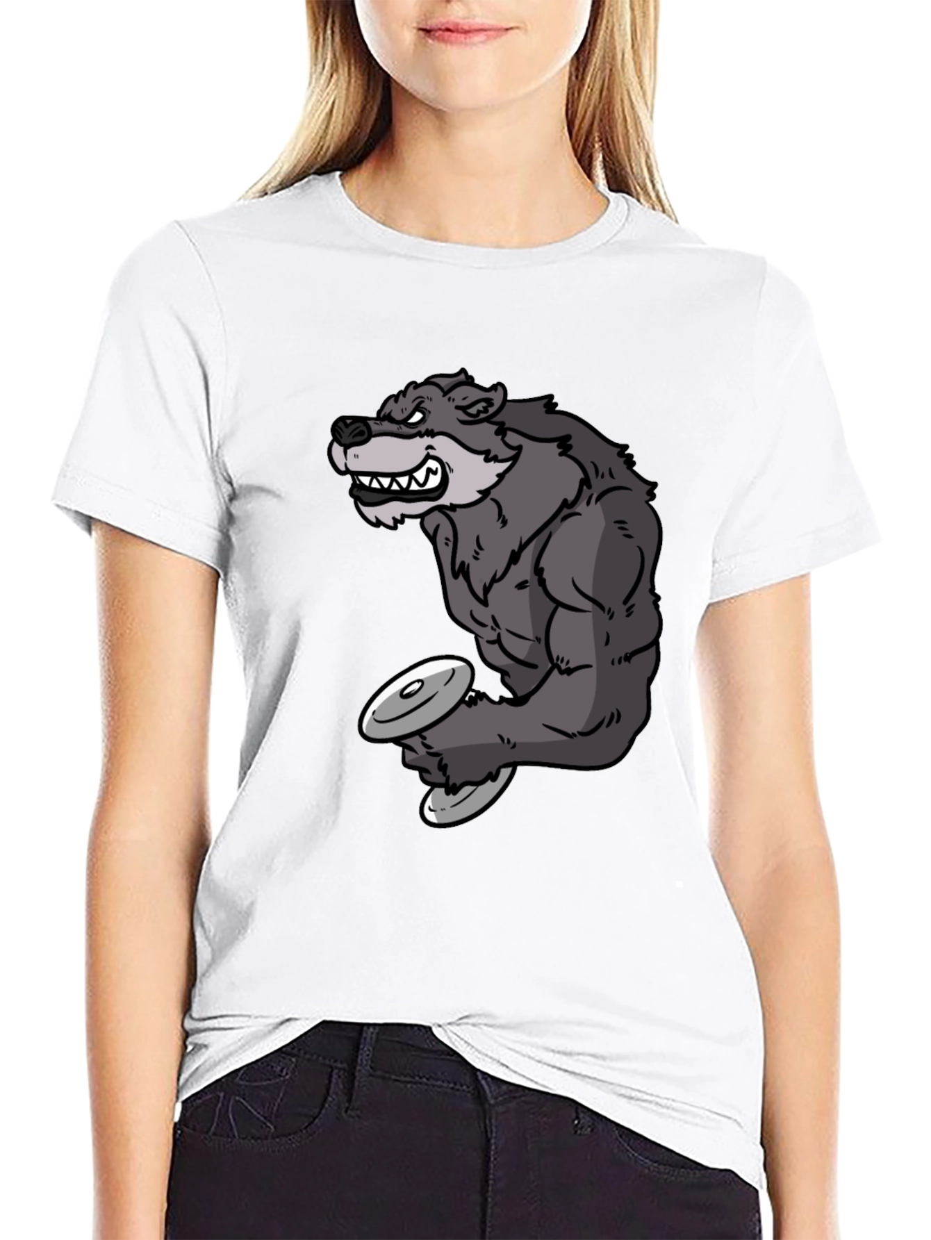 Black Wolf Lifting Weights Graphic Tee - Black view 9