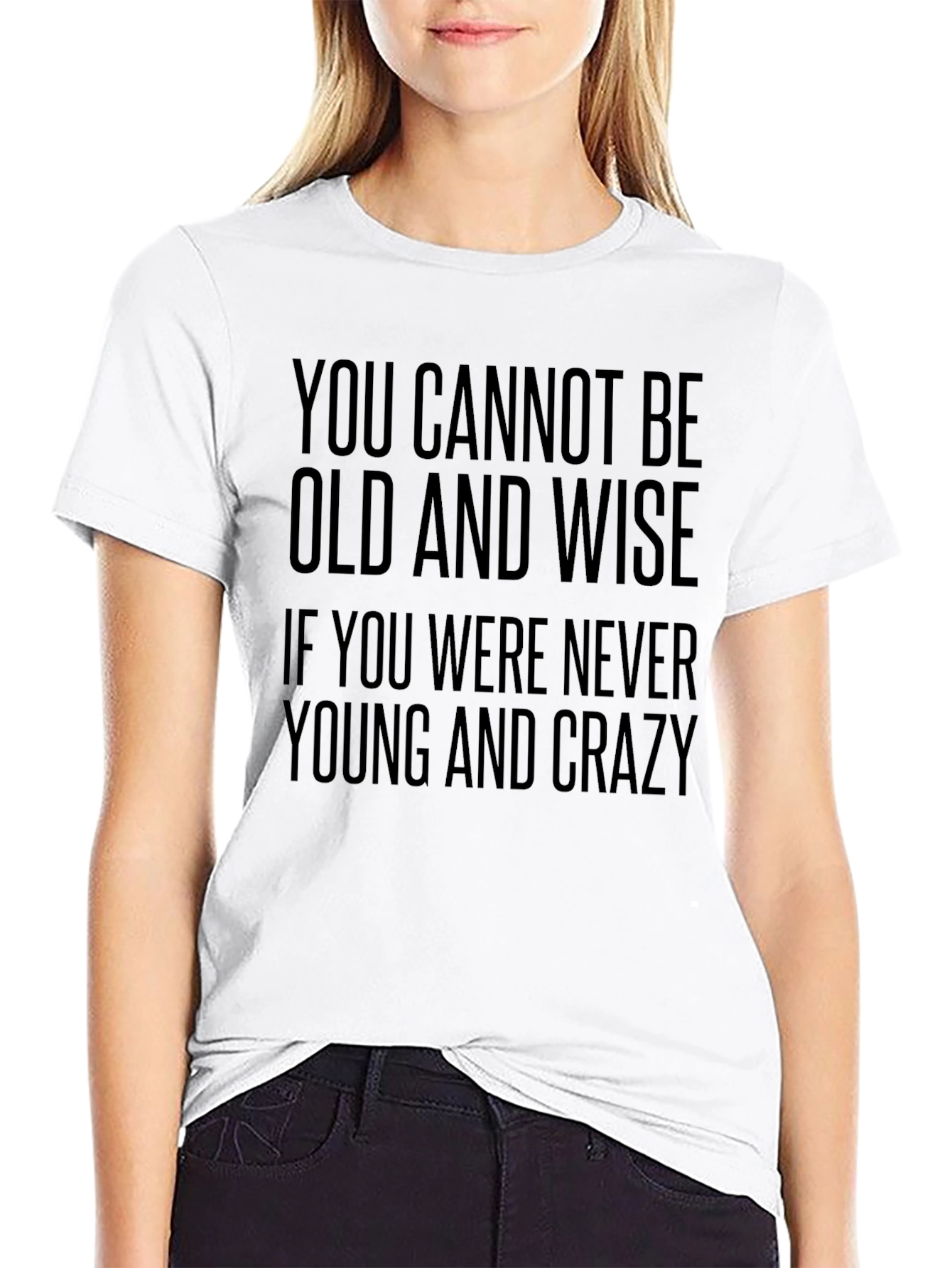 Black Old and Wise T-Shirt - Black Crew Neck Tee view 9
