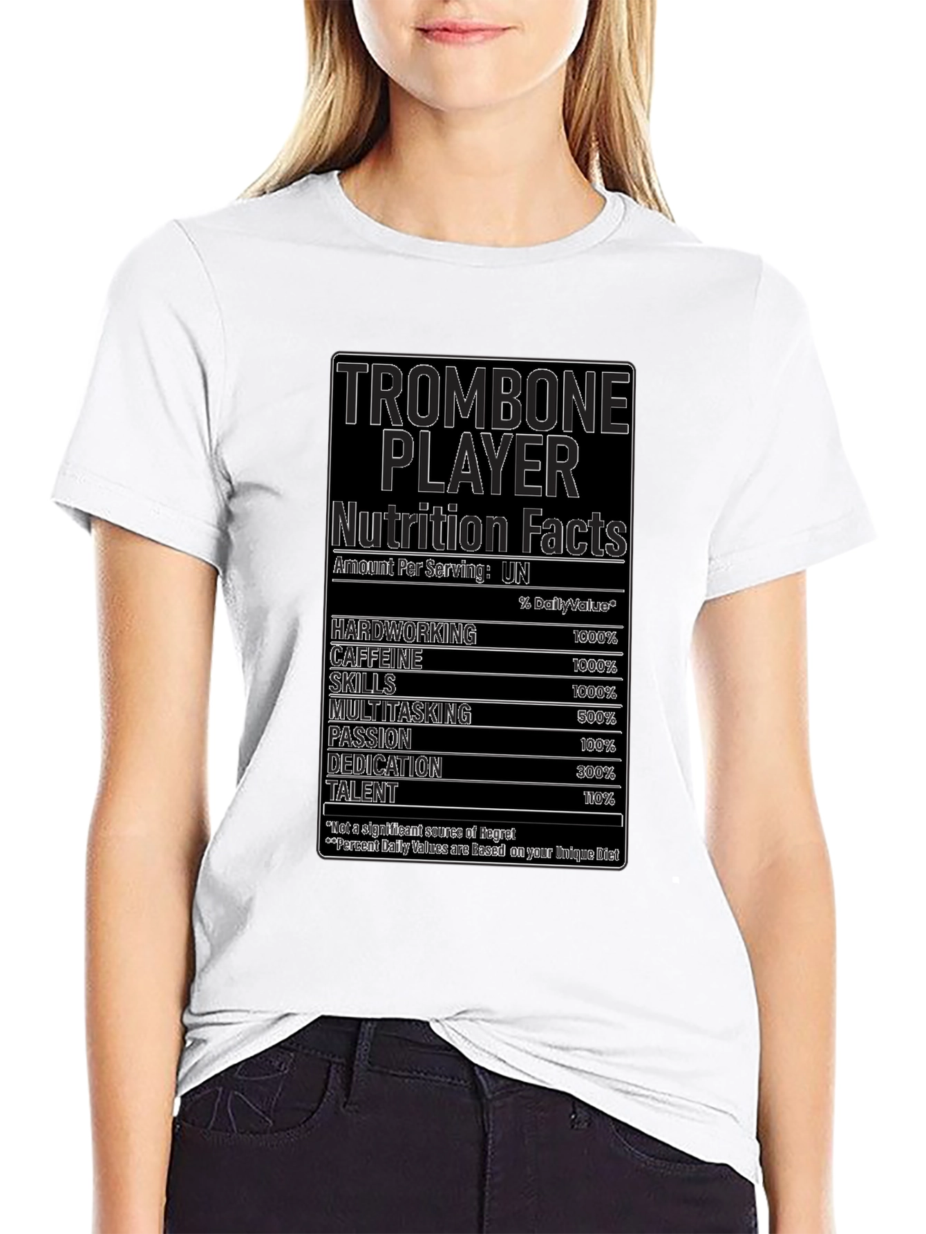 Black Trombone Player Nutrition Facts Black T-Shirt view 9