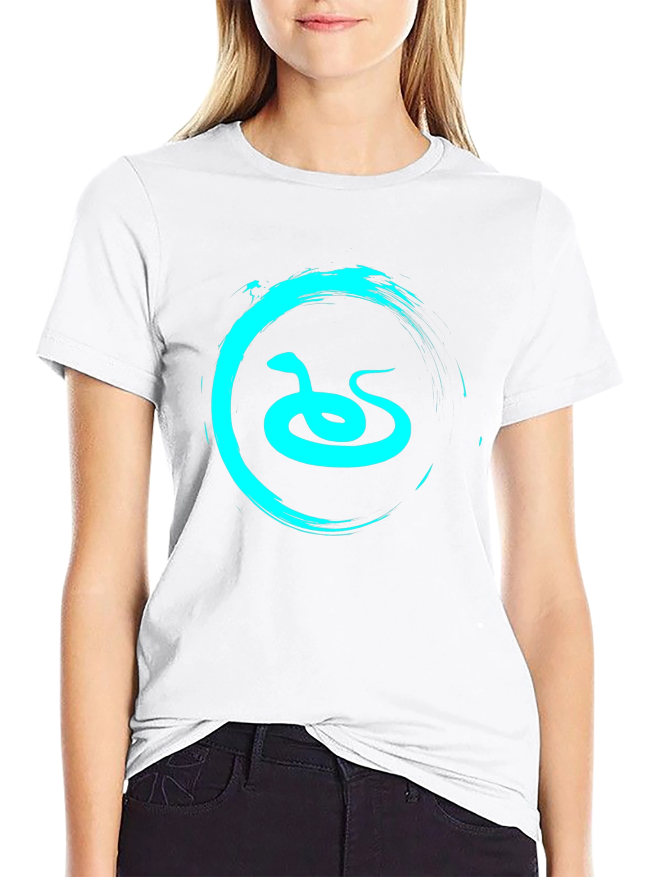 Black Men's Black T-Shirt with Teal Snake Graphic view 9