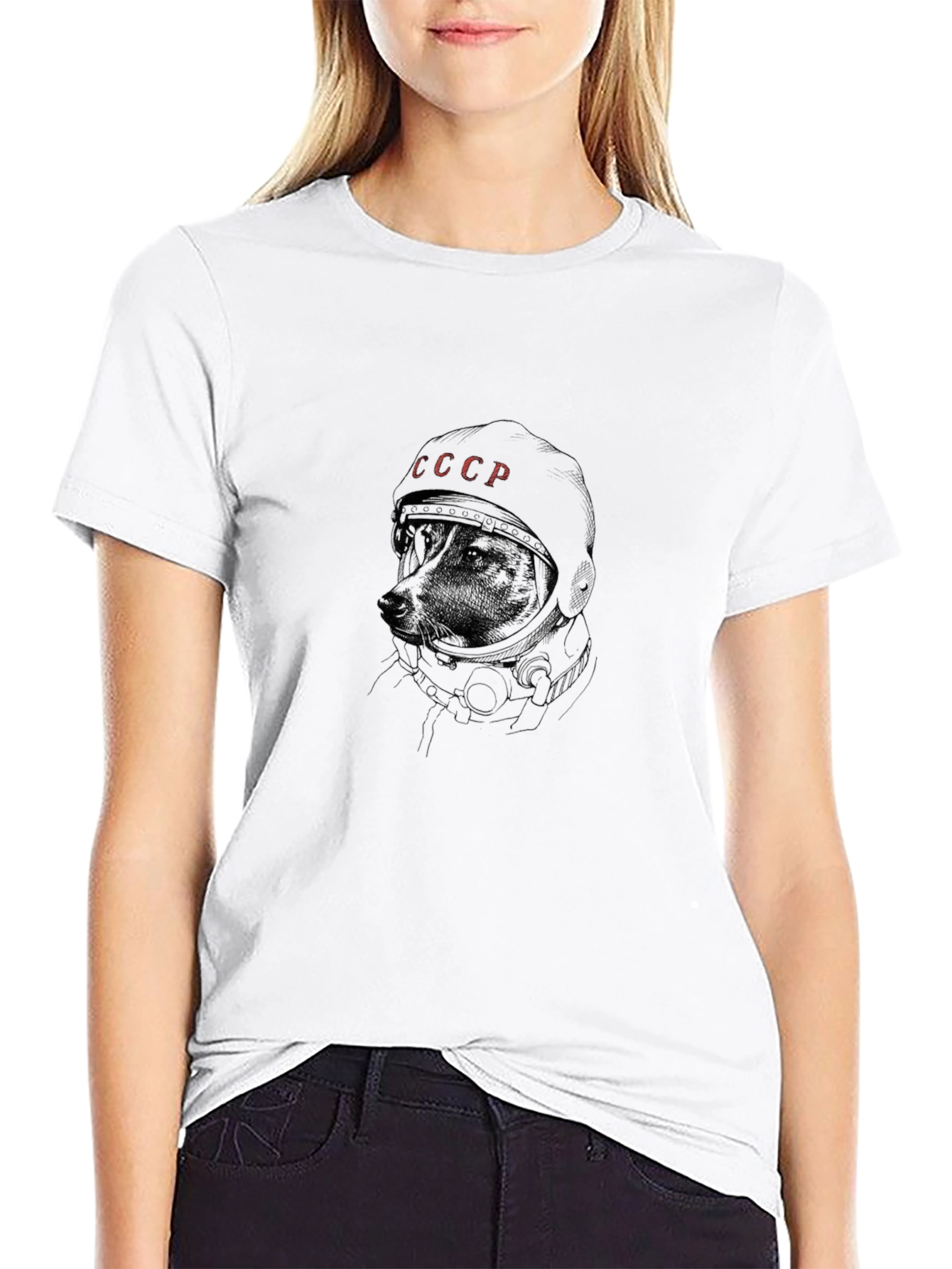 Black Soviet Space Dog T-Shirt - Laika Cosmonaut view 9