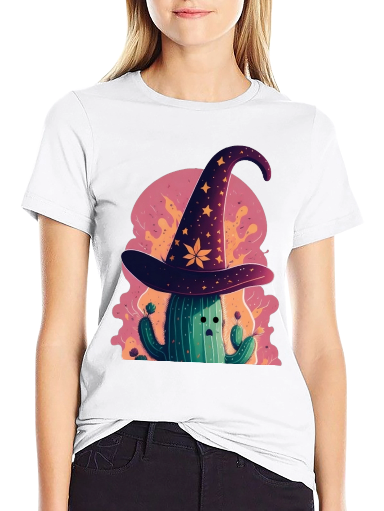 Black Whimsical Cactus Wizard Graphic Tee view 9
