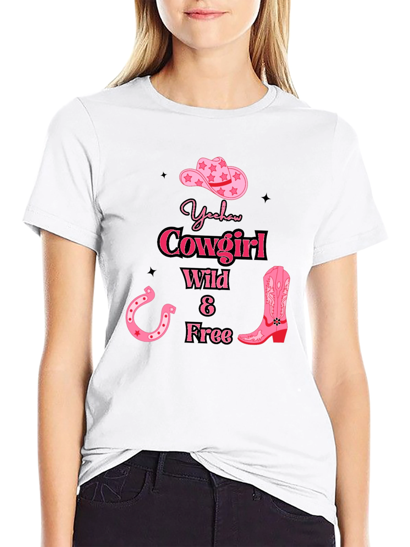 Black Yeehaw Cowgirl Graphic Tee - Wild & Free Design view 9