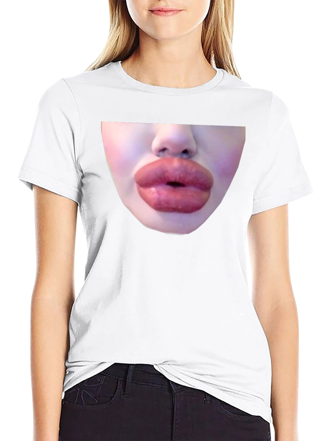 Black Statement Black Tee with Bold Lip Graphic view 9