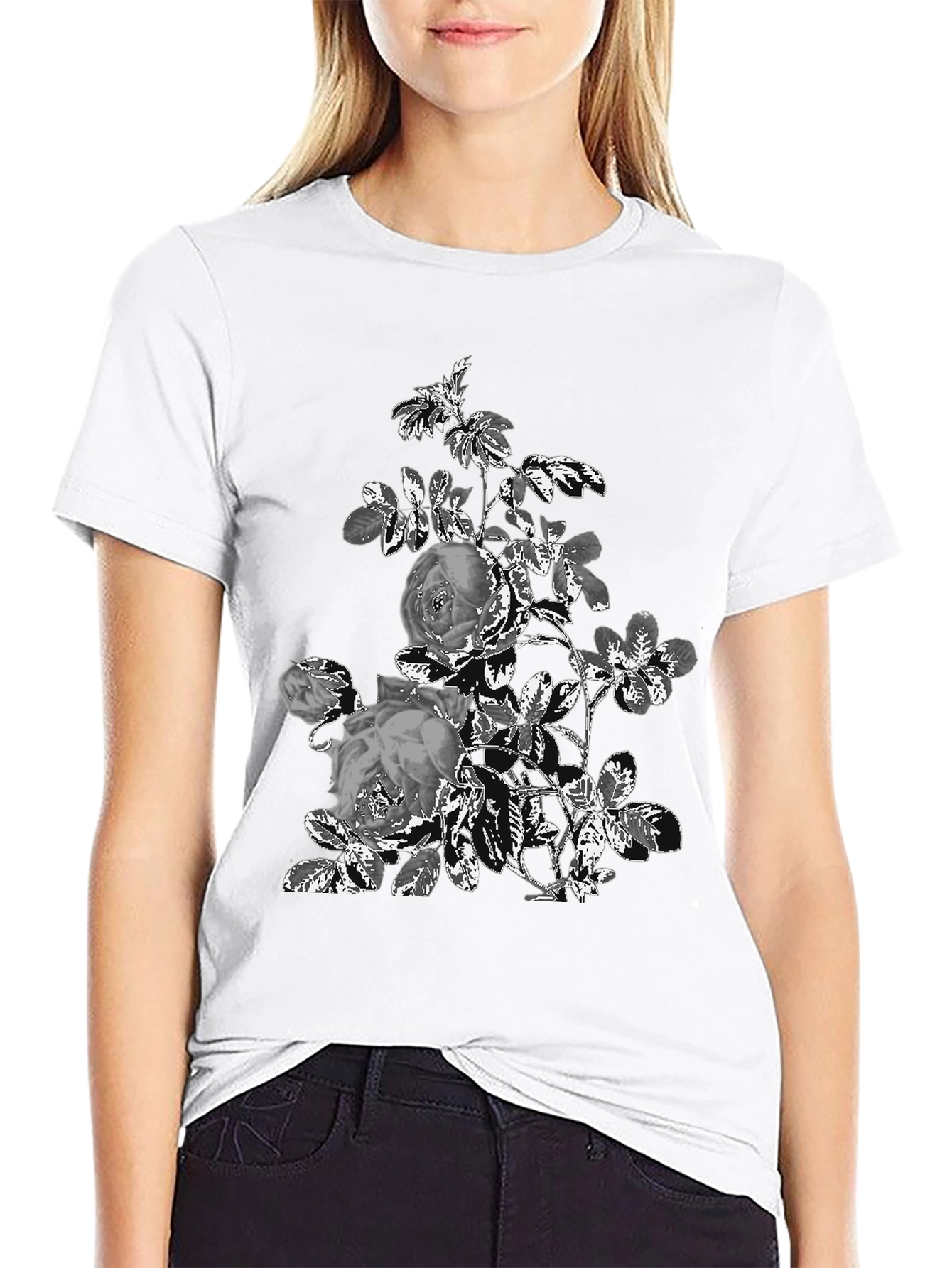 Black Floral Graphic Print Tee - Black view 9