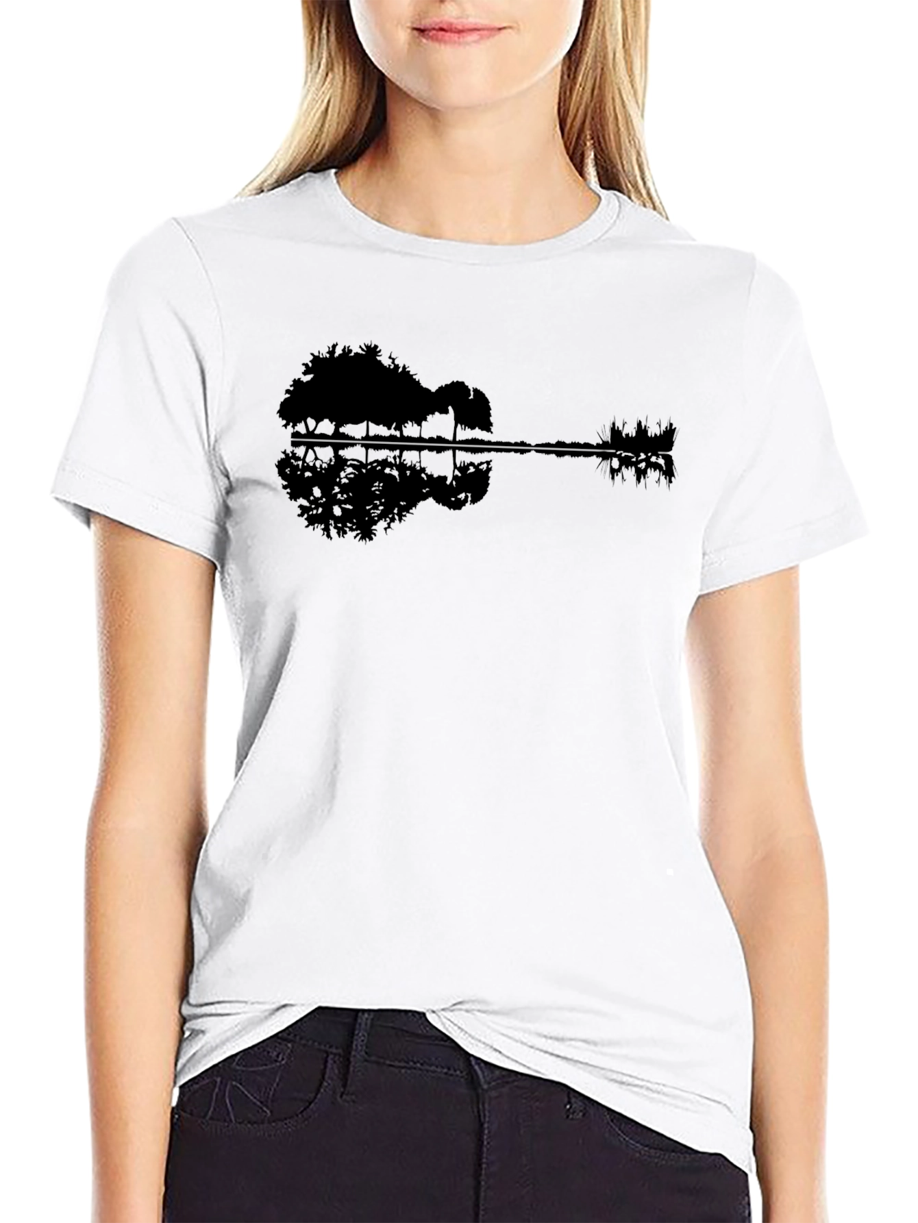 Black Guitar Landscape Black T-Shirt view 9