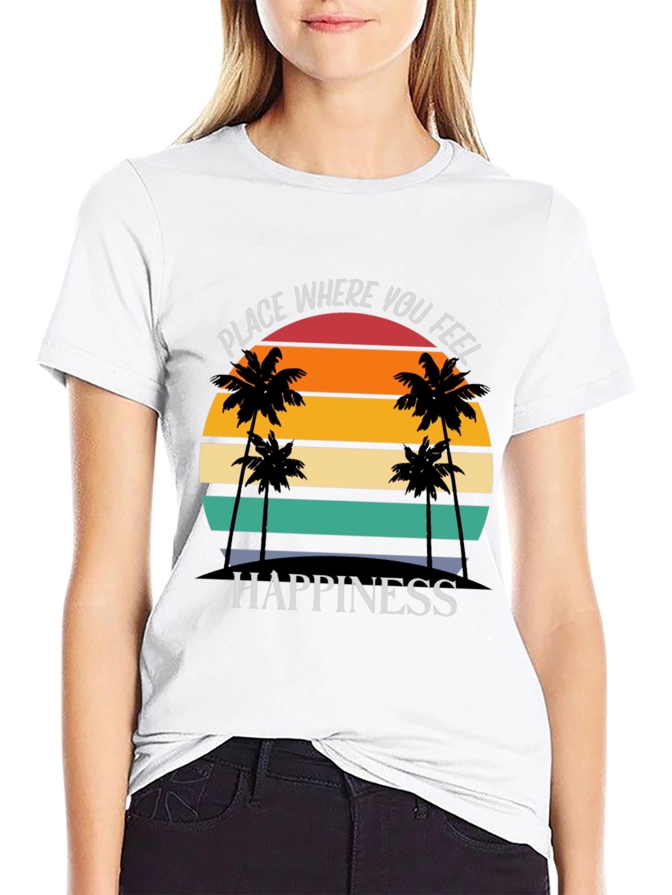 Black Tropical Sunset Happiness Graphic Tee view 9