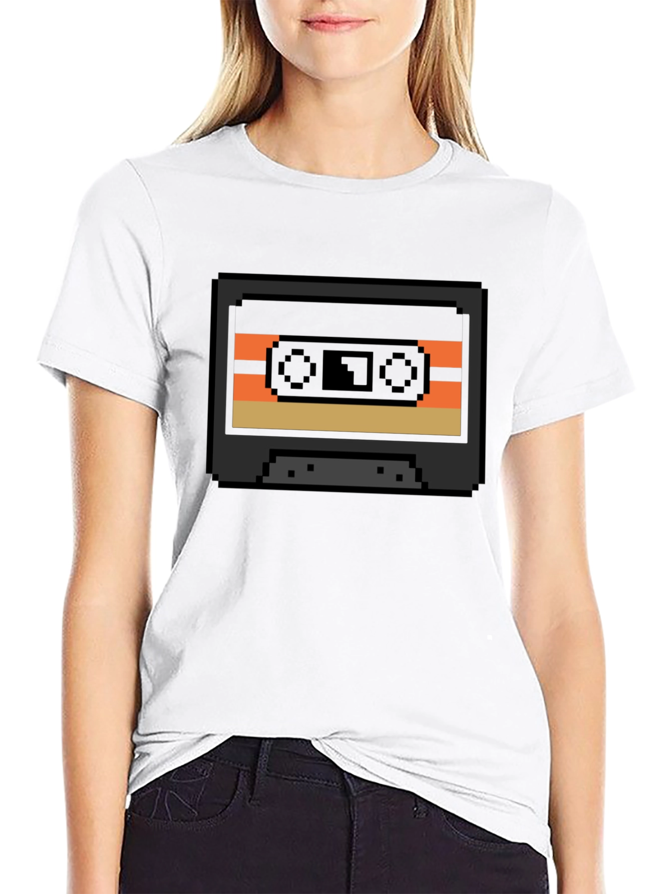 Black Retro Cassette Tape Pixel Art T-Shirt - Black view 9