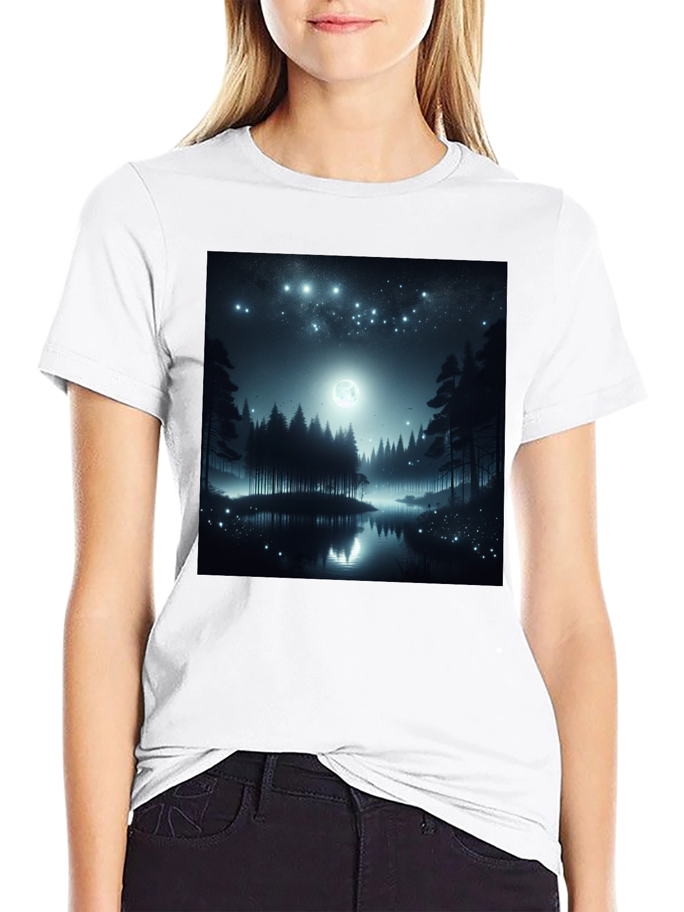 Black Mystic Night Forest T-Shirt view 9