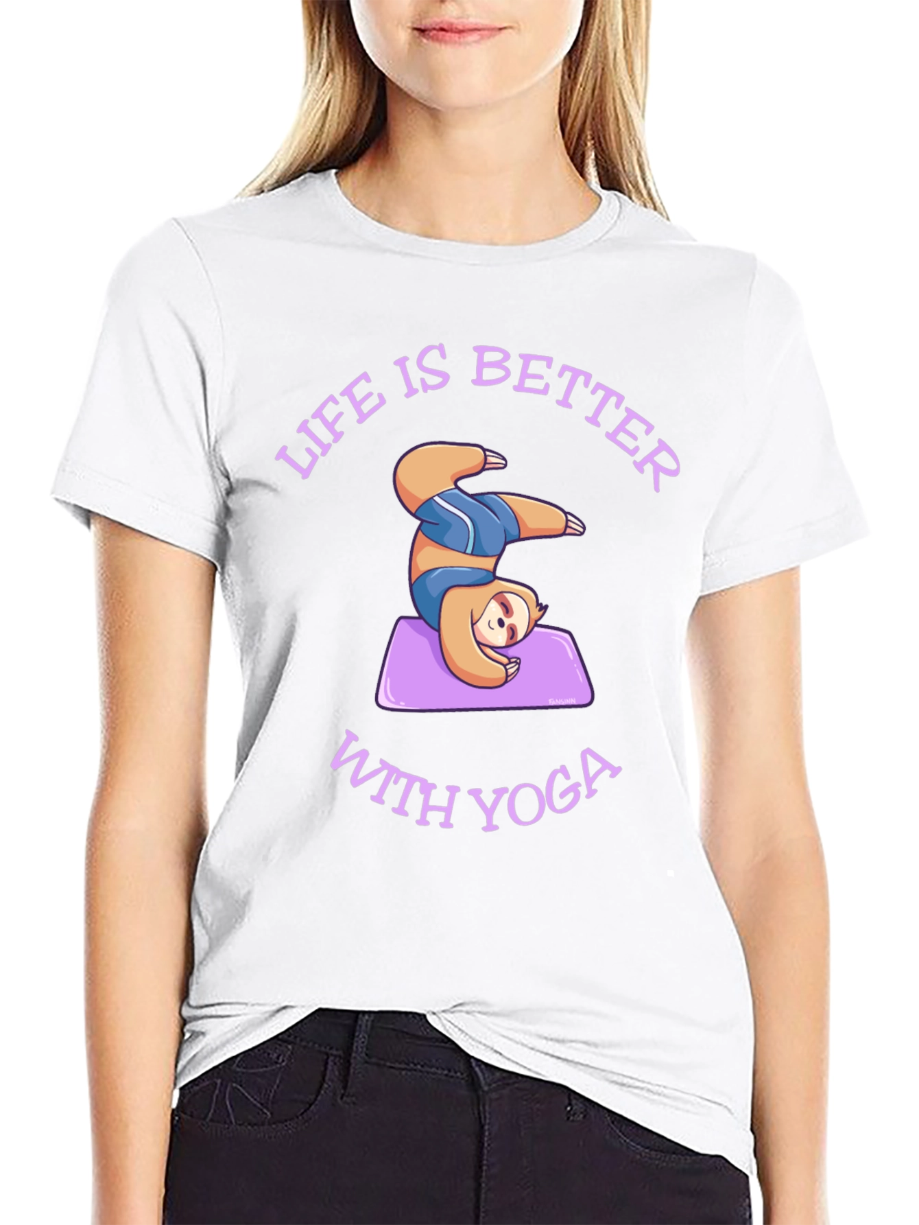 Black Sloth Yoga T-Shirt: Life is Better With Yoga view 9