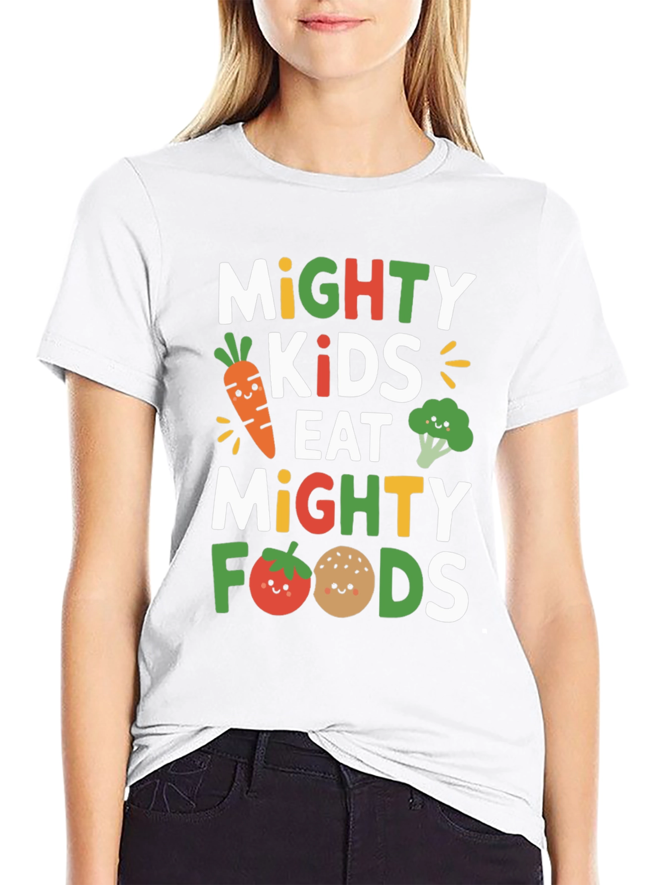 Black Mighty Kids Eat Mighty Foods T-Shirt view 9