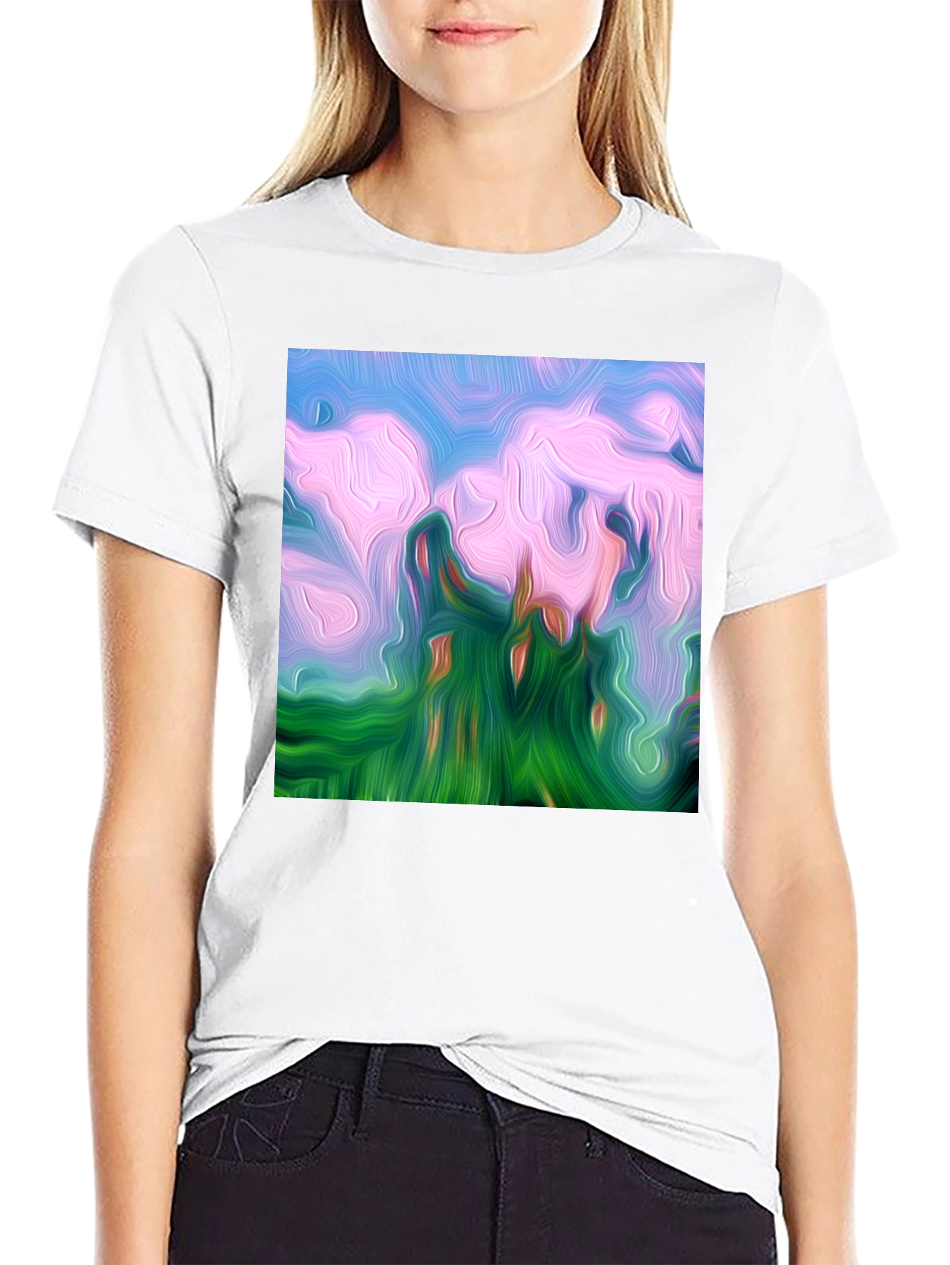 Black Abstract Landscape Graphic Tee - Artistic Black T-Shirt view 9