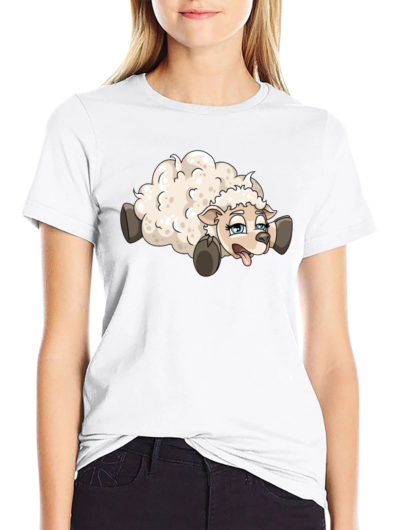 Black Cartoon Sheep Graphic Tee - Black view 9