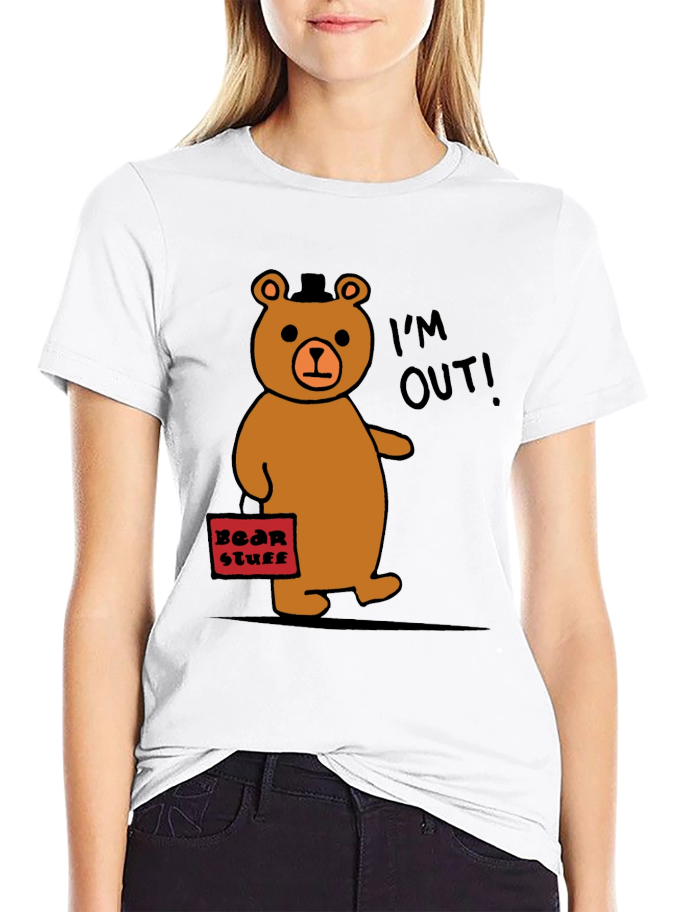 Black Funny Bear Leaving T-Shirt - I'm Out! view 9
