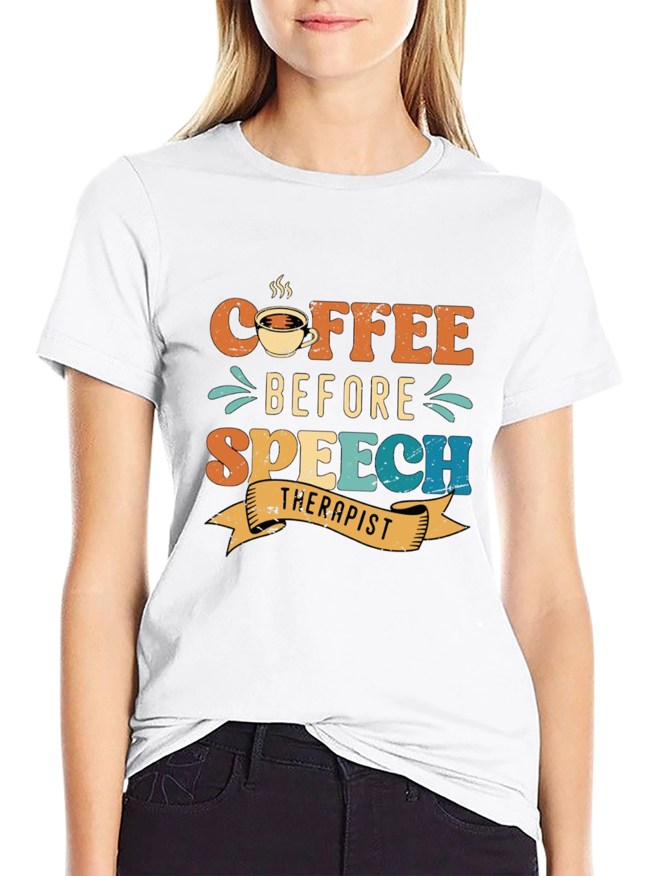 Black Coffee Before Speech Therapist T-Shirt view 9