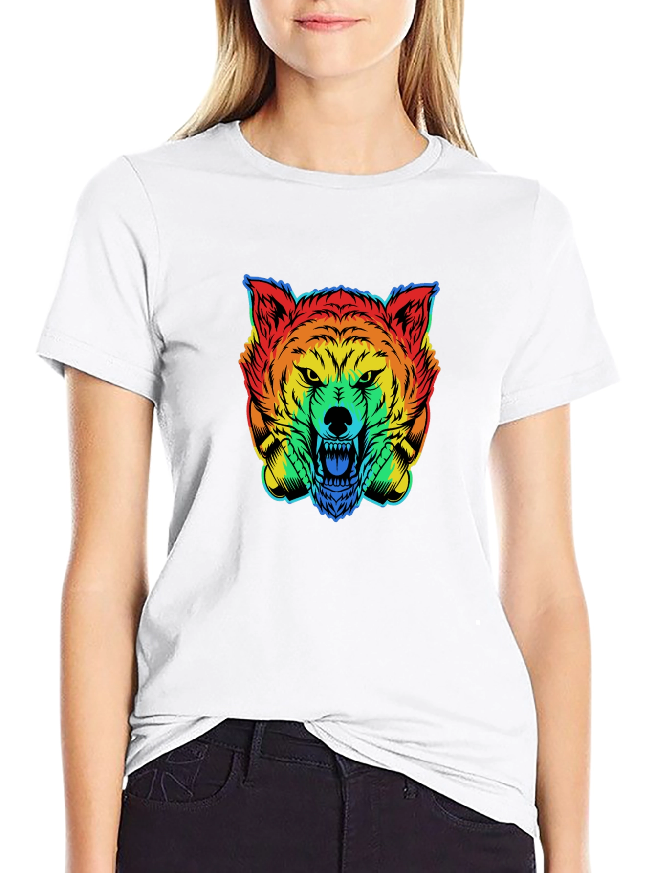Black Rainbow Wolf Graphic T-Shirt - Men's Black Tee view 9