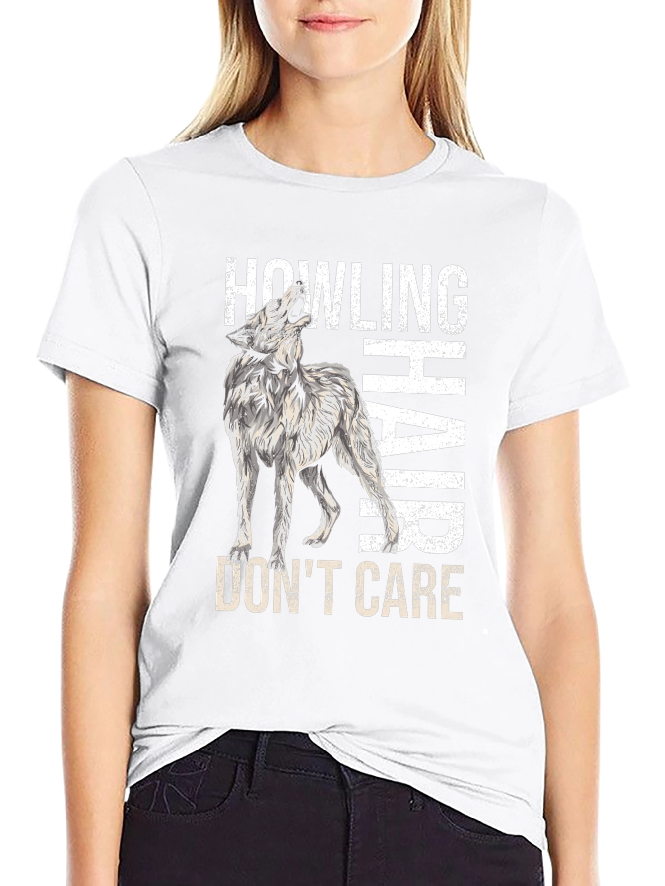 Black Howling Wolf Hair, Don't Care T-Shirt view 9