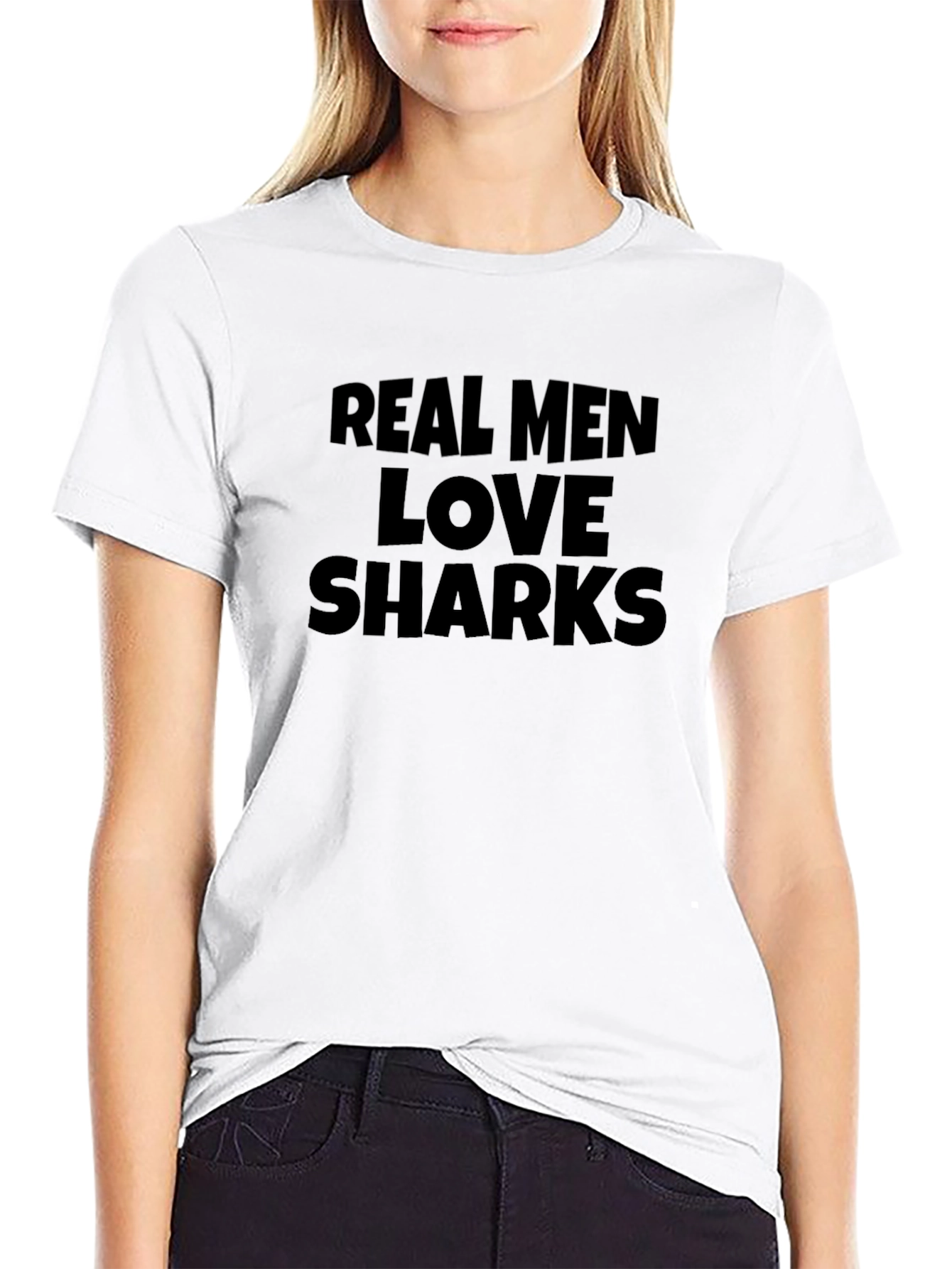 Black Real Men Love Sharks Graphic Tee - Black view 9