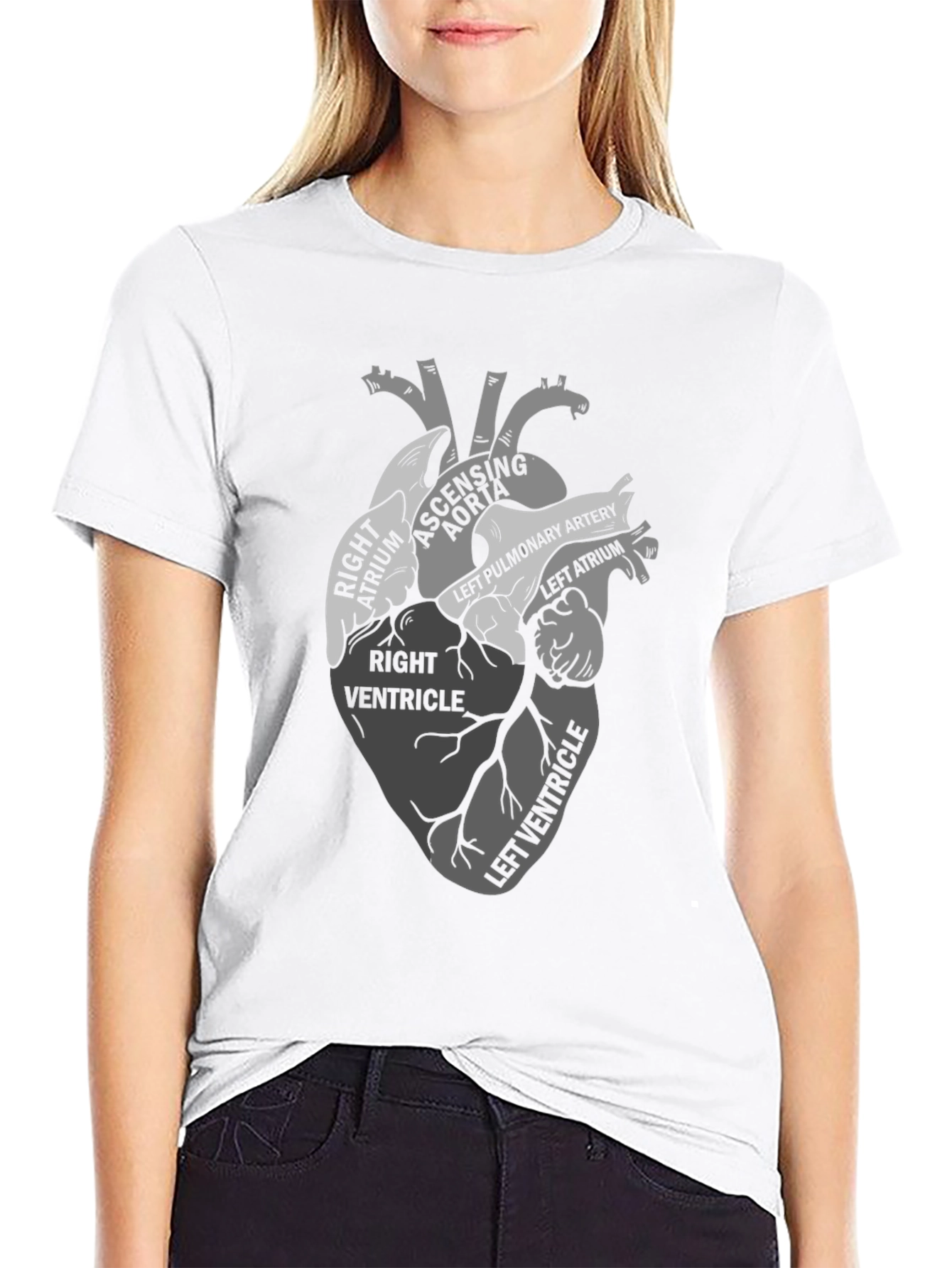 Black Anatomical Heart Diagram T-Shirt view 9
