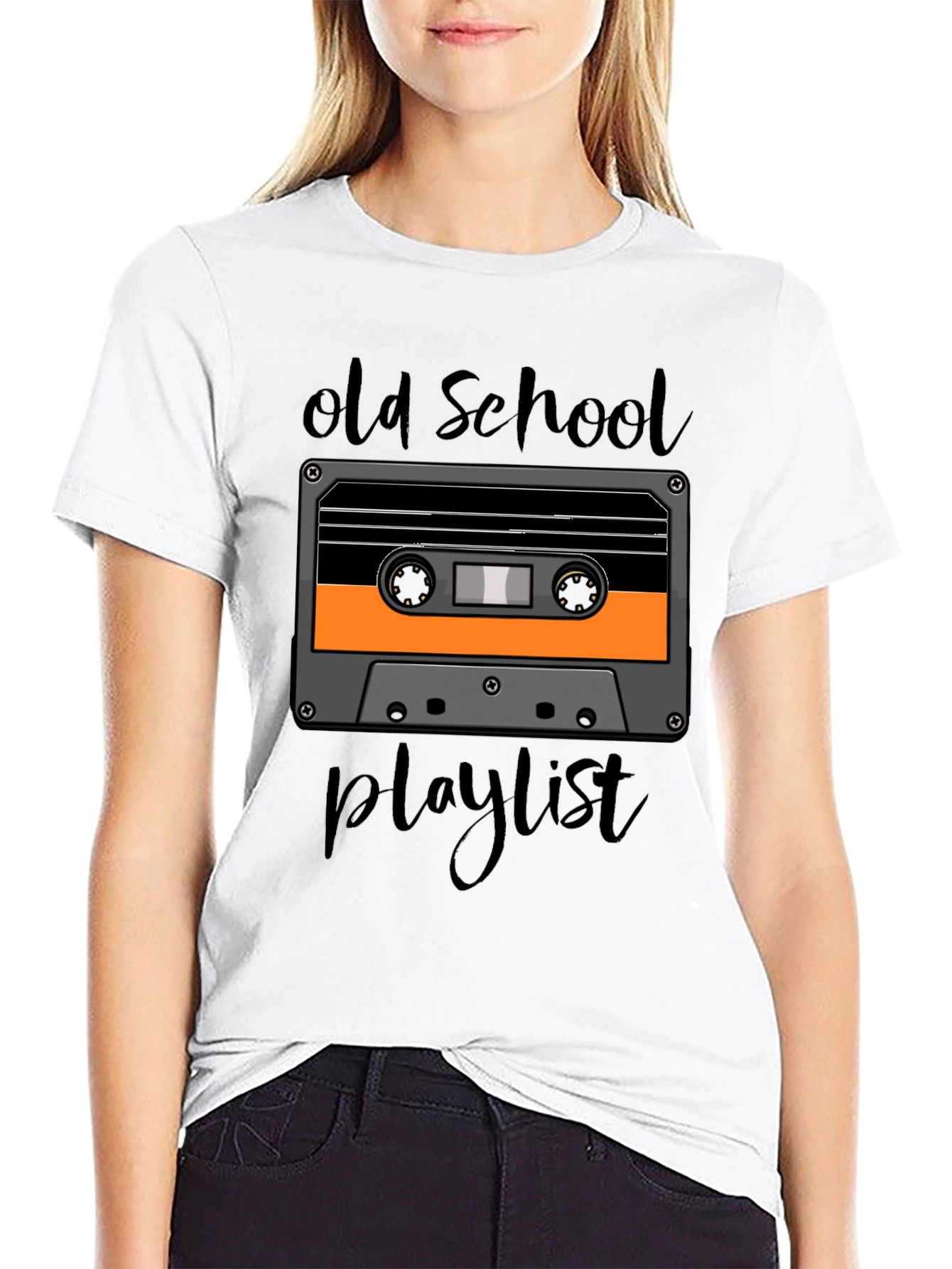 Black Old School Playlist Tee - Retro Cassette Graphic T-Shirt view 9