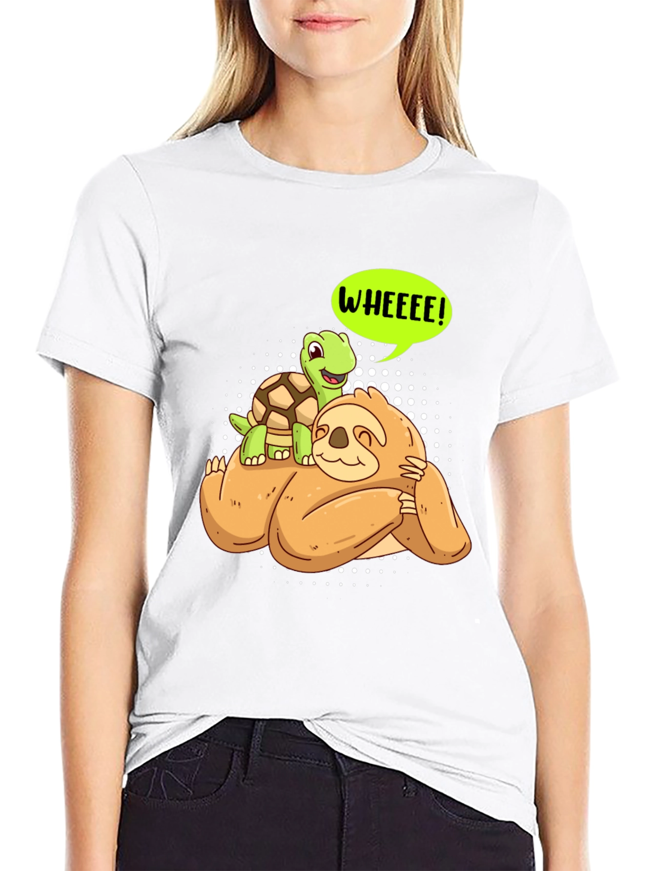 Black Sloth and Turtle WHEEEE! Graphic T-Shirt view 9