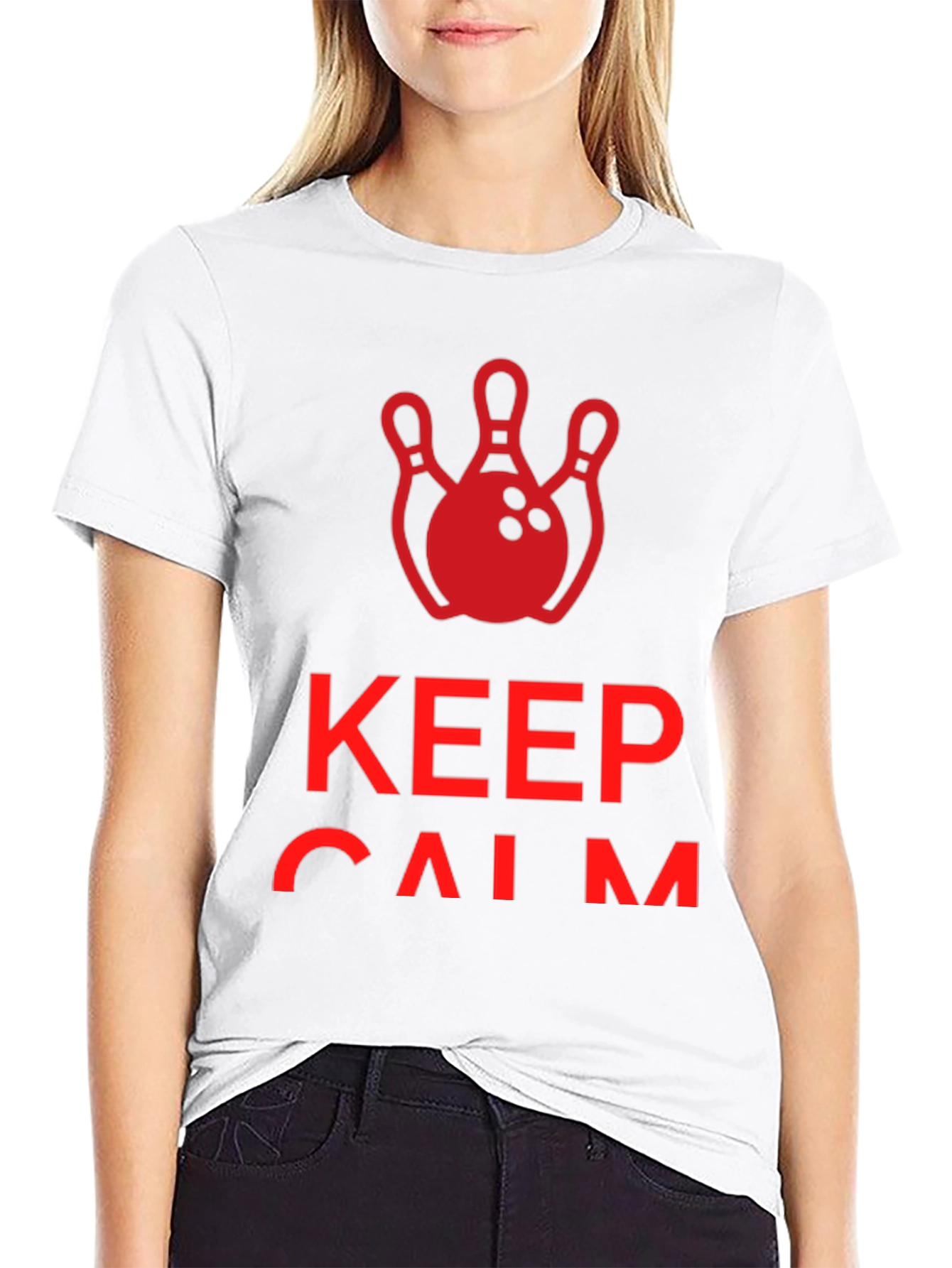 Black Keep Calm and Bowl On T-Shirt - Red Bowling Design view 9