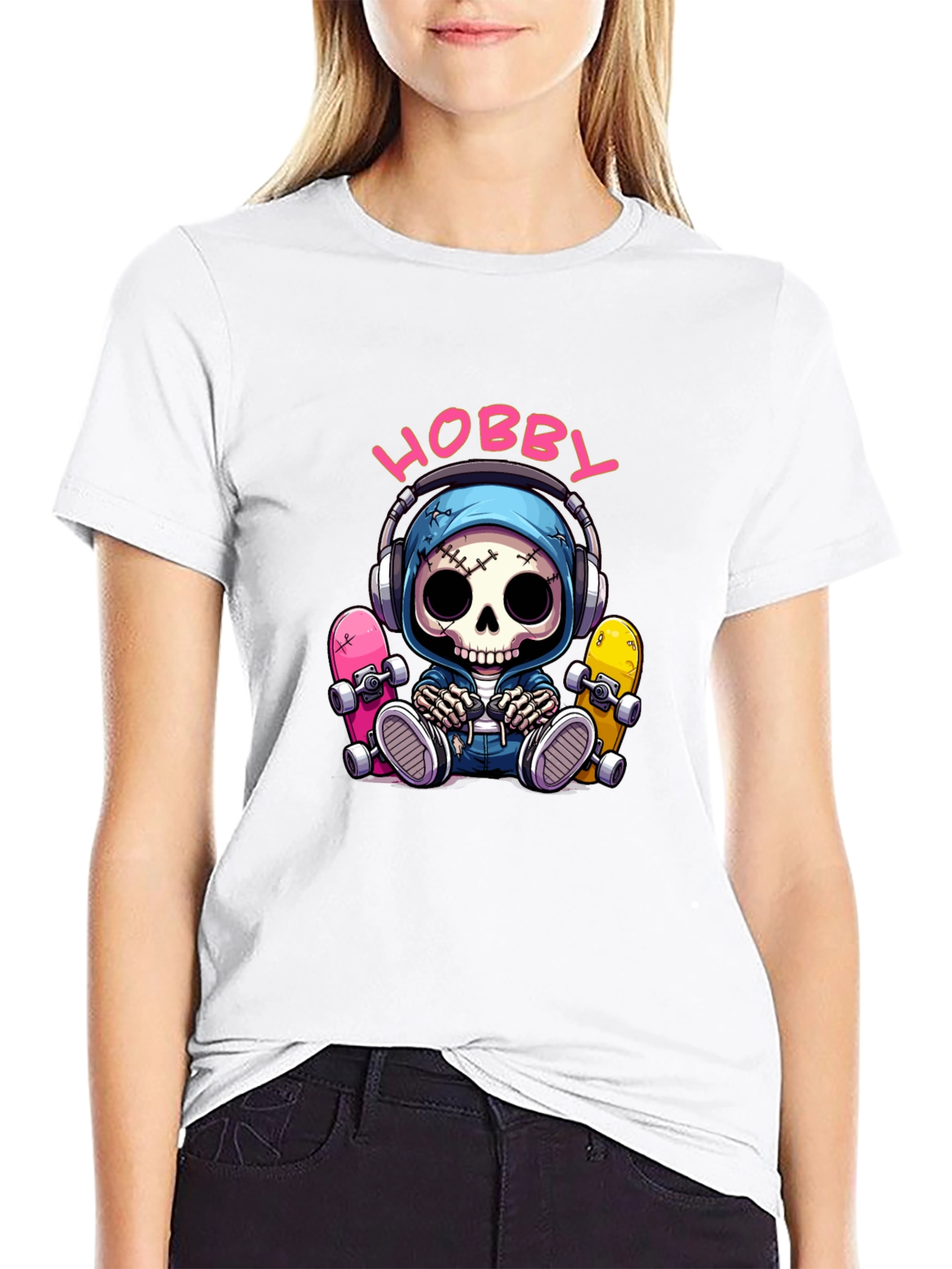 Black Hobby Skeleton Graphic Tee - Skater Style view 9