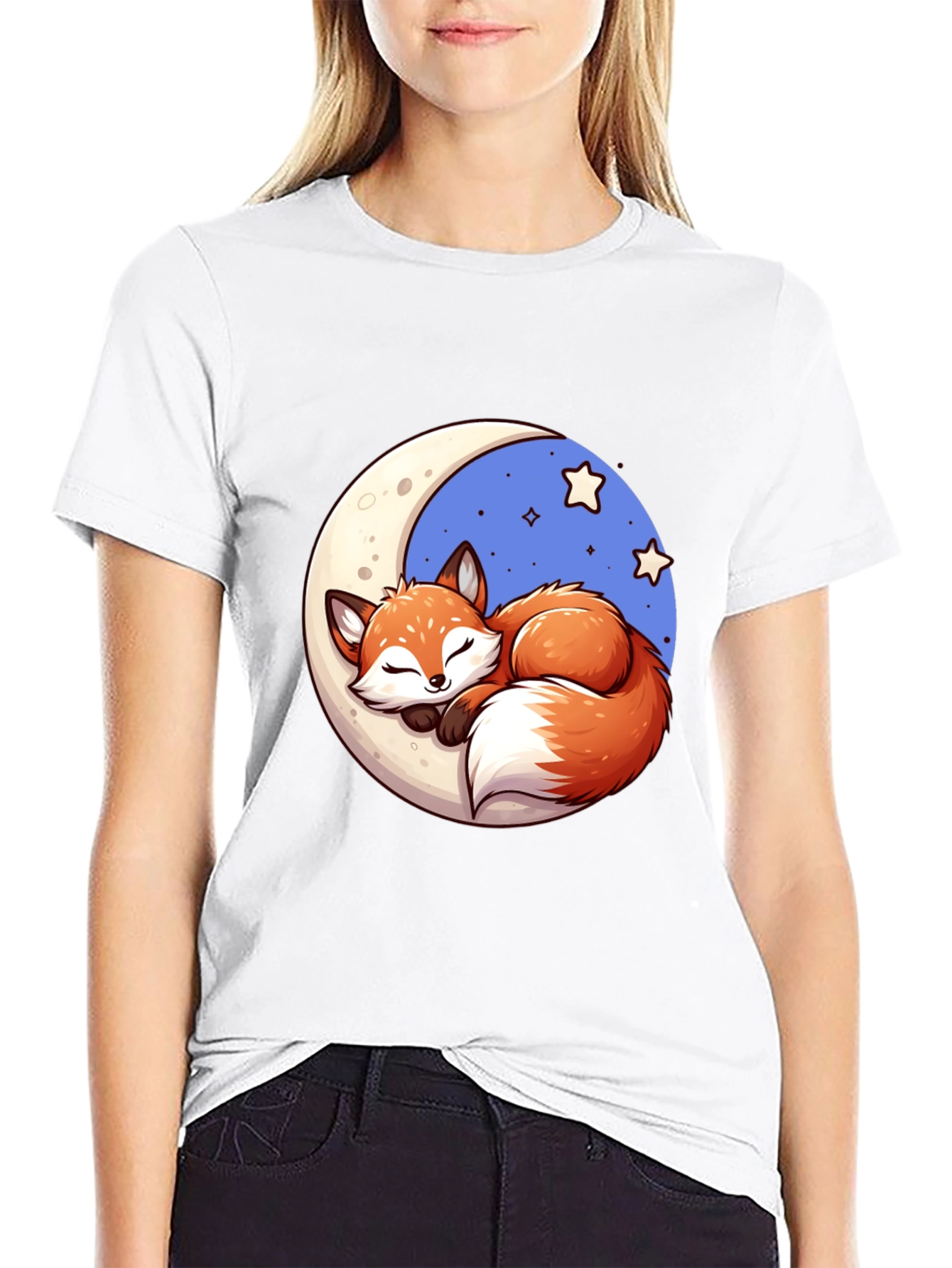 Black Dreamy Fox Graphic Tee - Cute Cartoon Design view 9