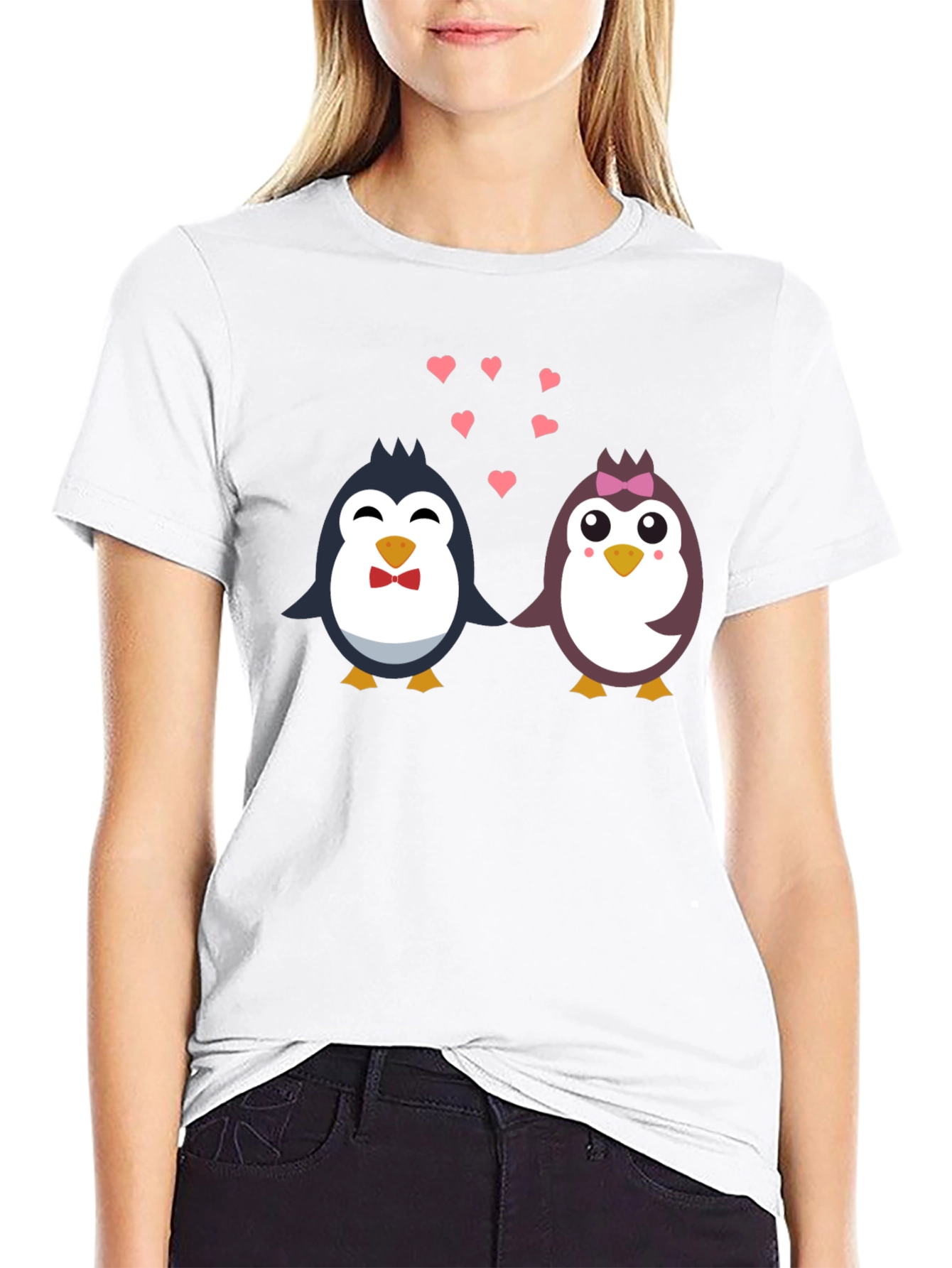 Black Penguin Love T-Shirt - Cute Cartoon Couple Design view 9