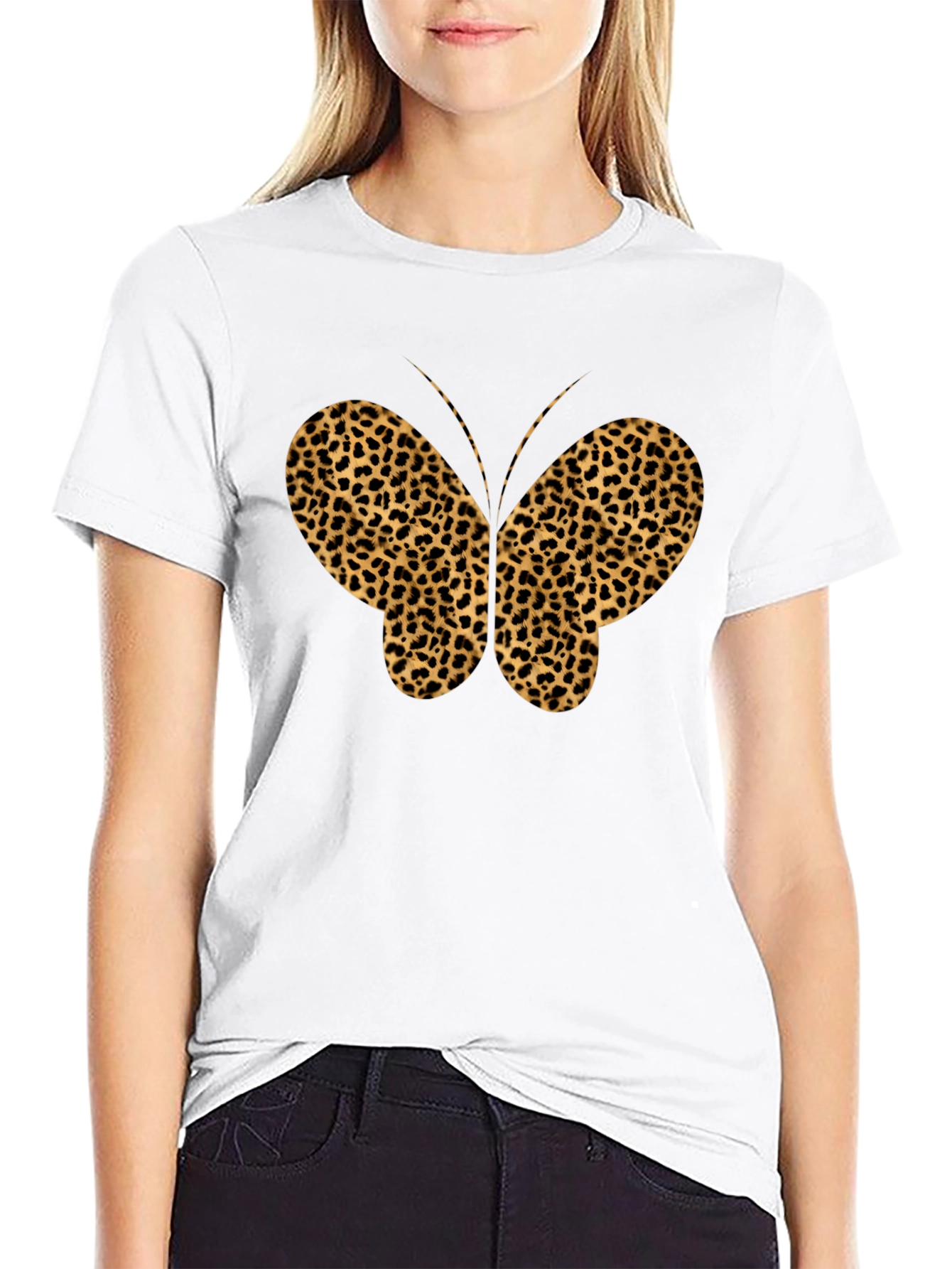 Black Leopard Print Butterfly Graphic Tee - Black view 9
