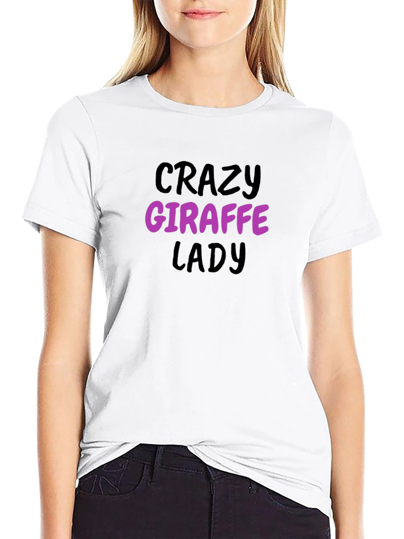 Black Crazy Giraffe Lady Black T-Shirt view 9