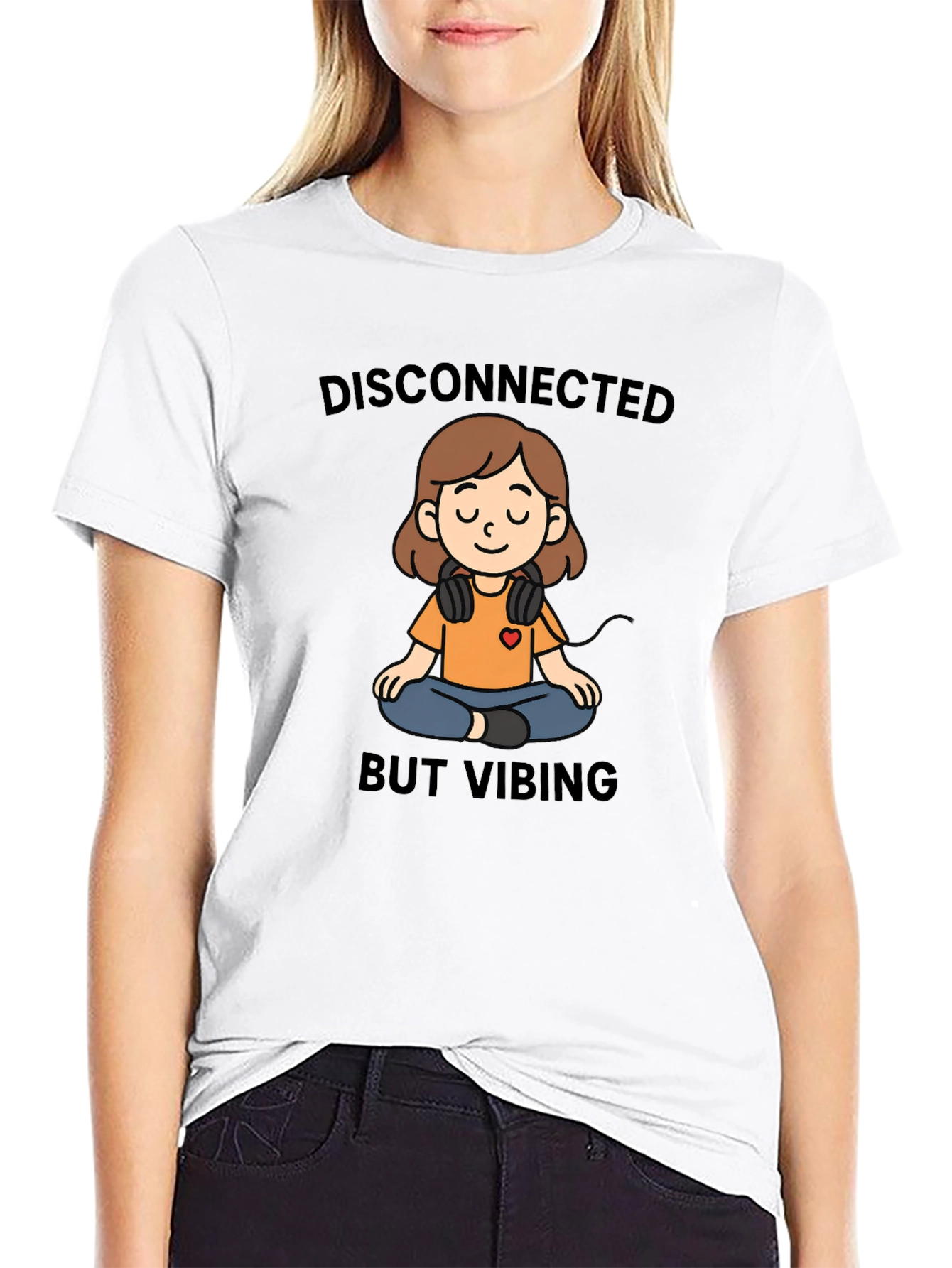 Black Disconnected But Vibing Graphic Tee view 9