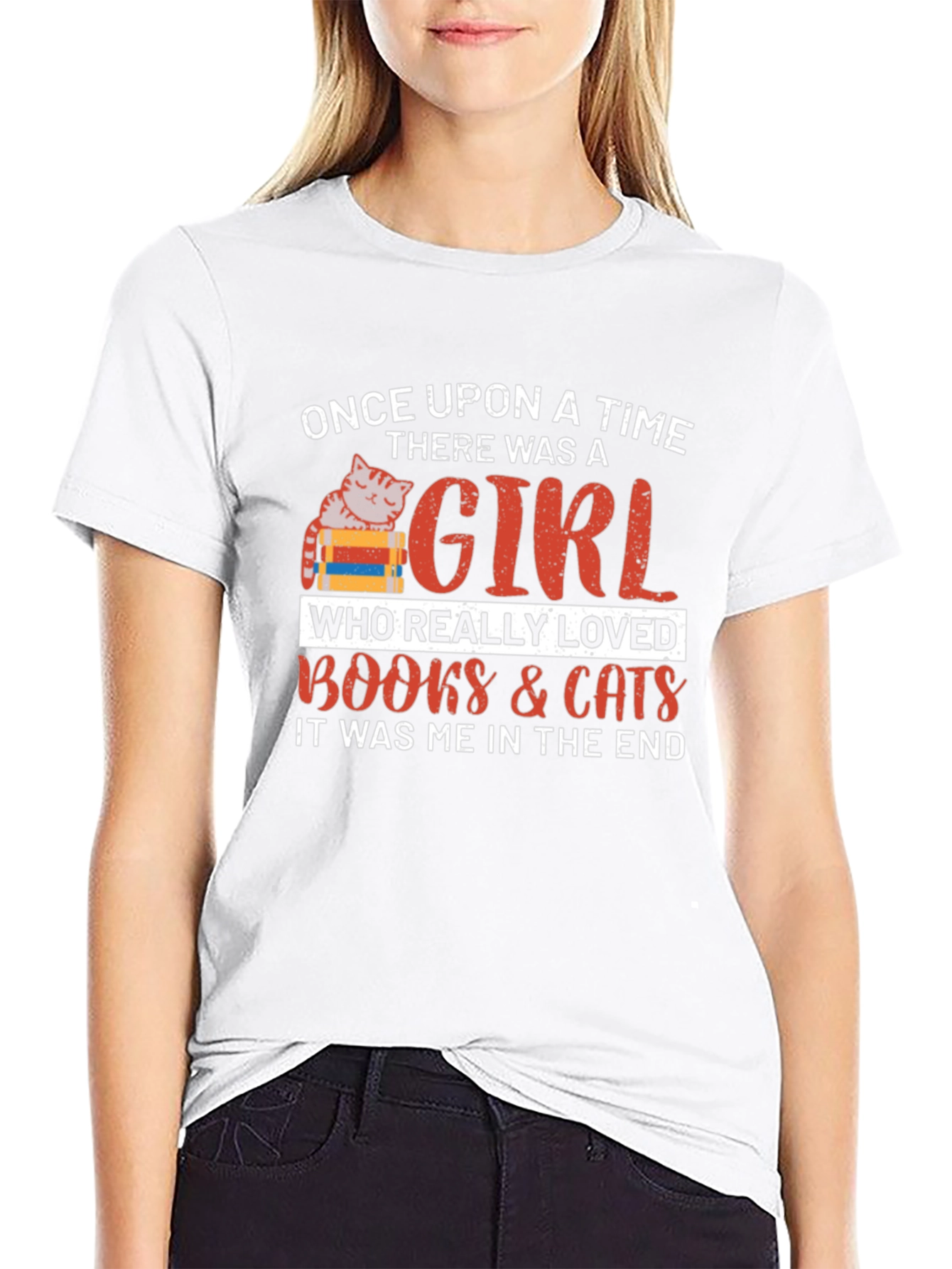 Black Once Upon a Time Cat & Books Lover T-Shirt view 9