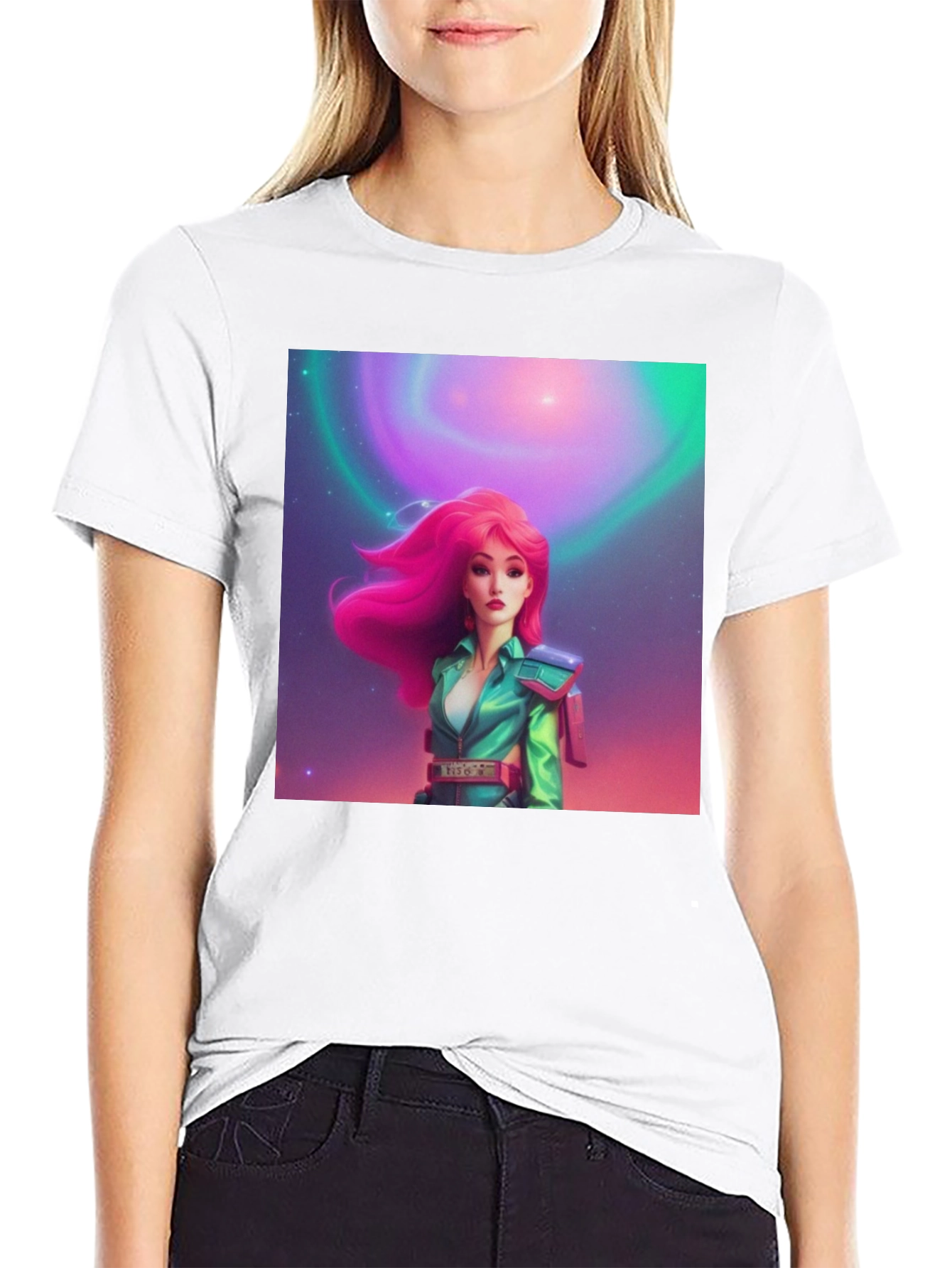 Black Retro Sci-Fi Girl Graphic Tee view 9